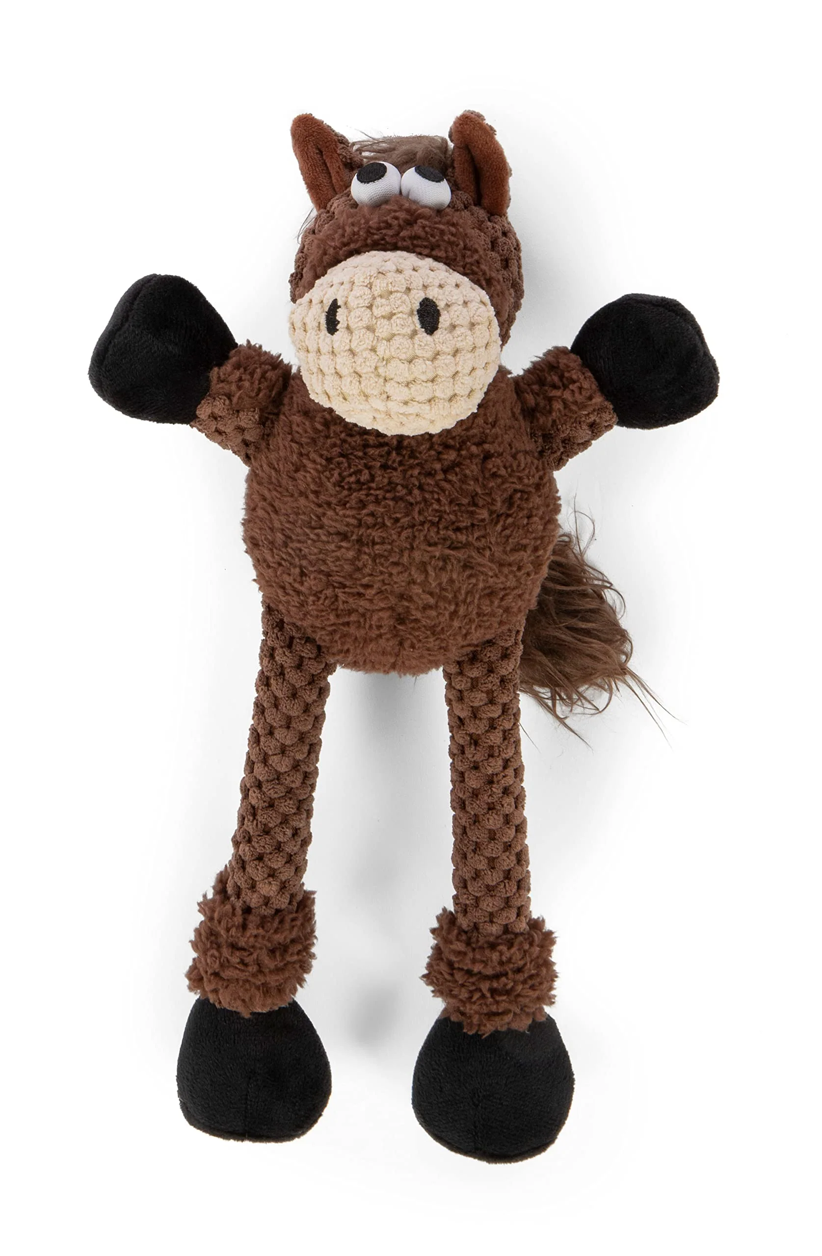 High-Quality goDog Checkers Skinny Horse Squeaky Plush Toy – Chew Guard Technology Brown Small High-End