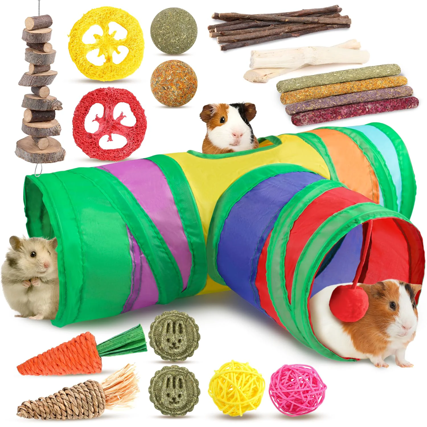 Certified Sofier Guinea Pig Toys Tunnel Hideout - Enrichment Playpen Safe Chew Toys for Small Pets High-Grade