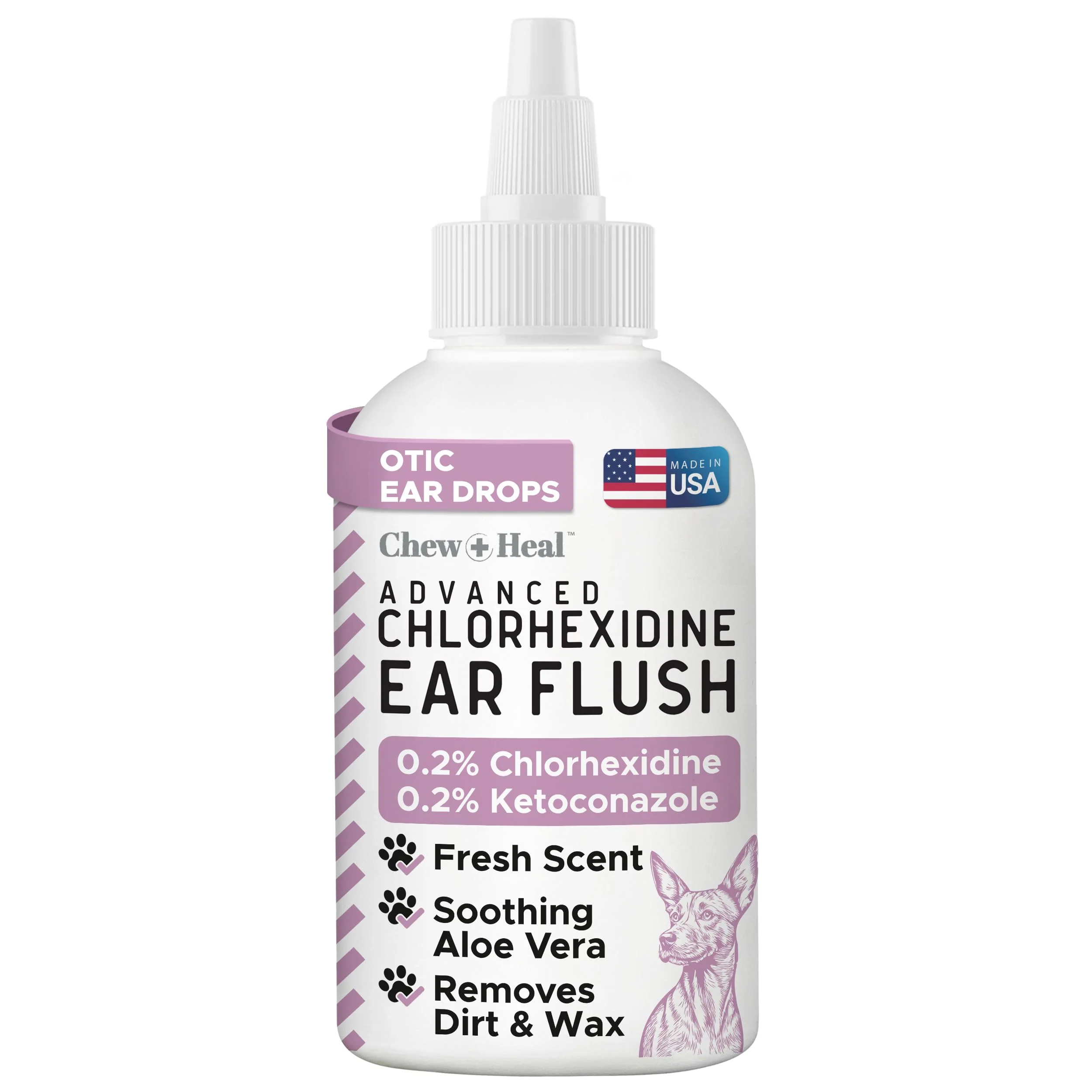 Efficient Chew Heal Labs Dog Ear Cleaner OTIC Drops – 4 oz Chlorhexidine Ketoconazole Made in USA Eco-Friendly