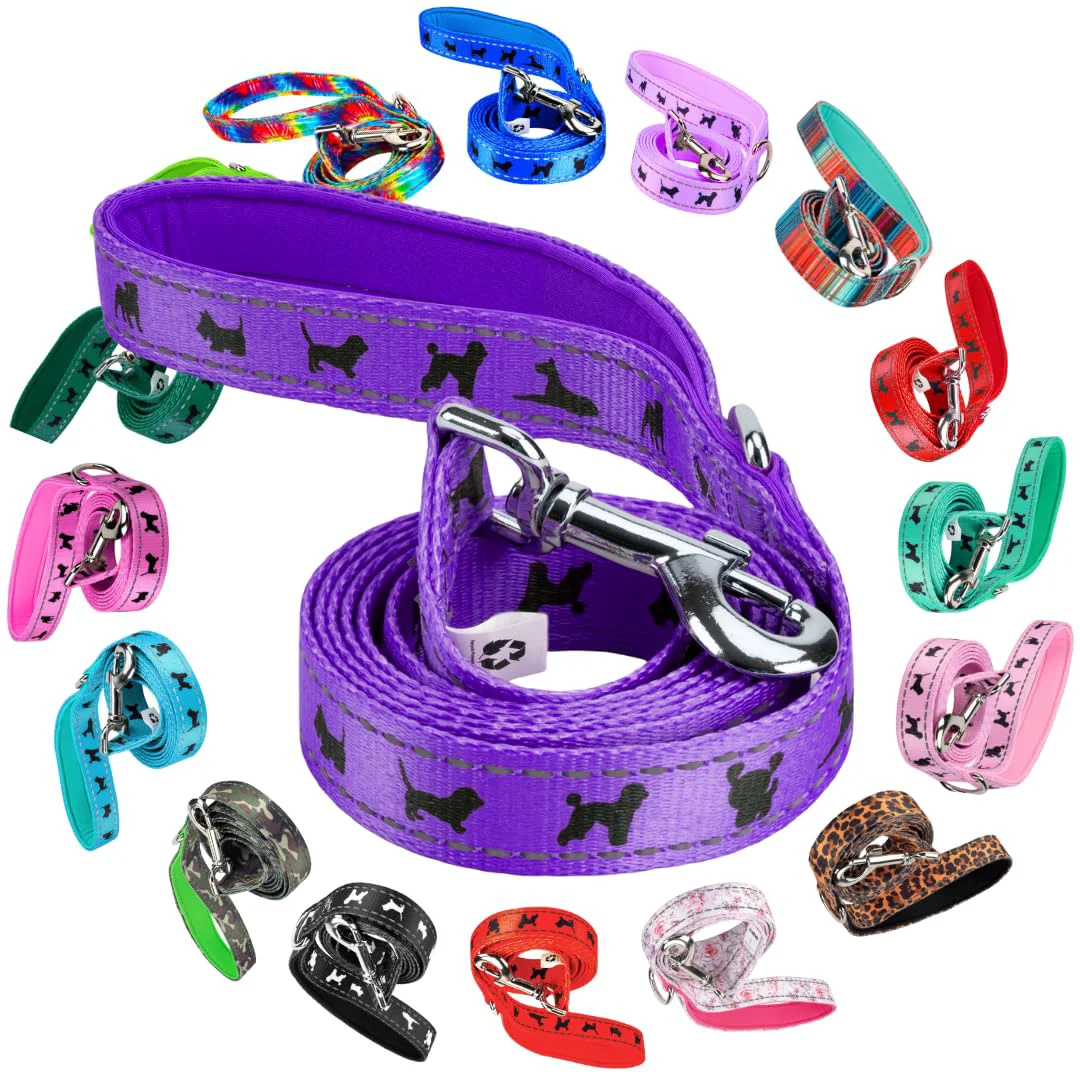 Unique EcoBark Dog Leash - Soft Reflective Padded Handle Purple Durable Training Walking Exceptional