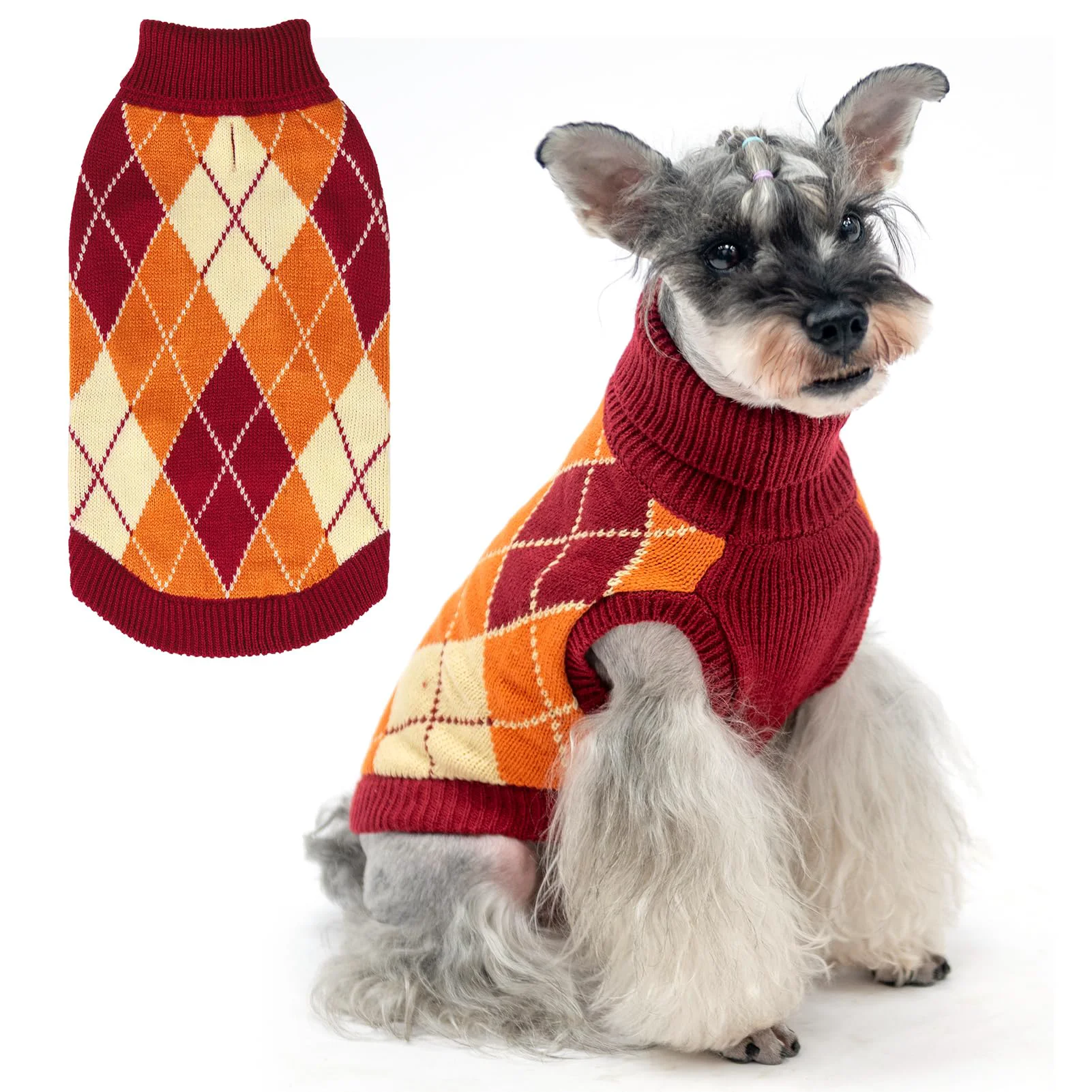 Stylish KOOLTAIL Small Dog Sweater – Plaid Knit Turtleneck for Cold Weather Dogs Classic