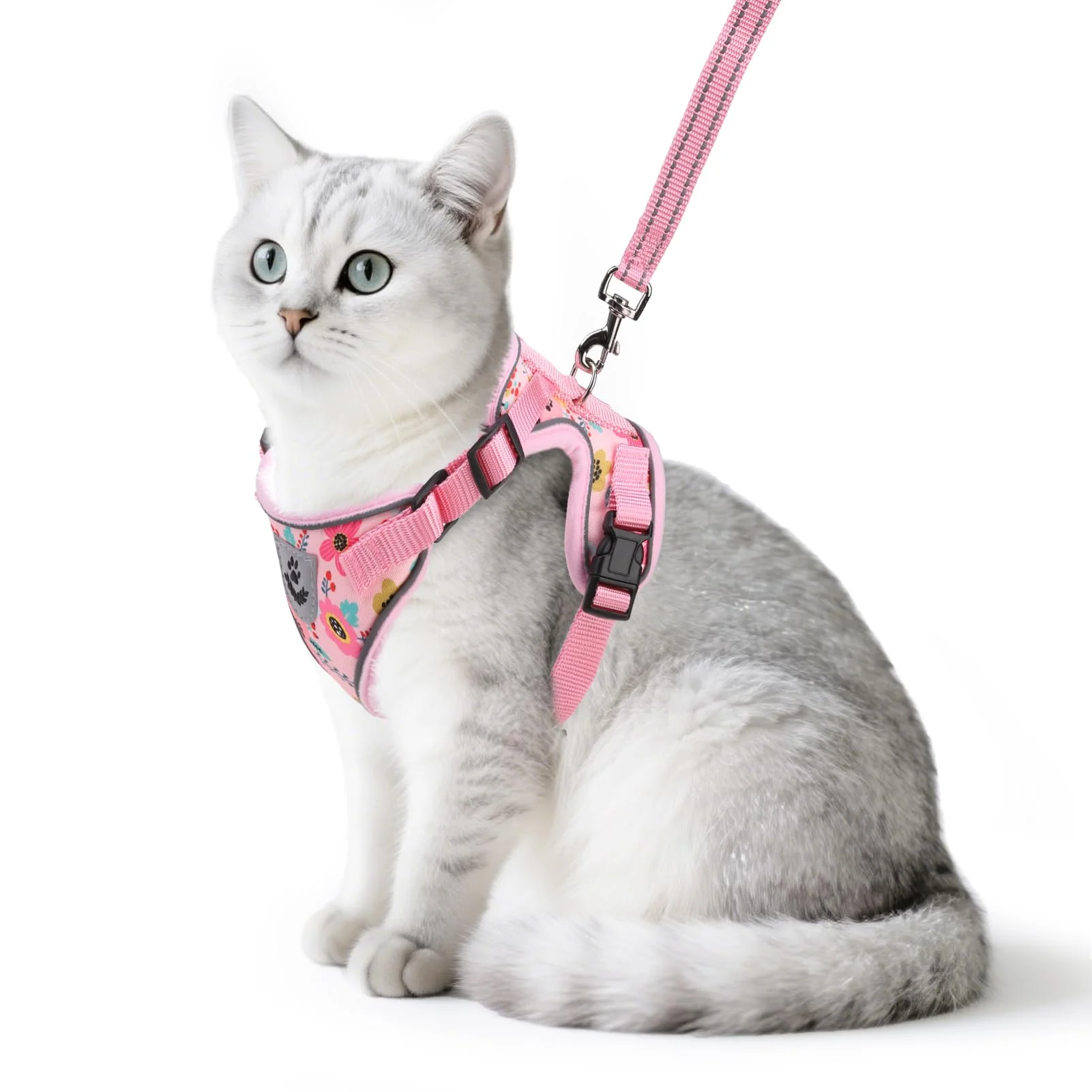 Solid PUPTECK Cat Harness and Leash Set Escape-Proof Reflective Adjustable Breathable Mesh Vest for Small Cats Pink Flowers M Superior