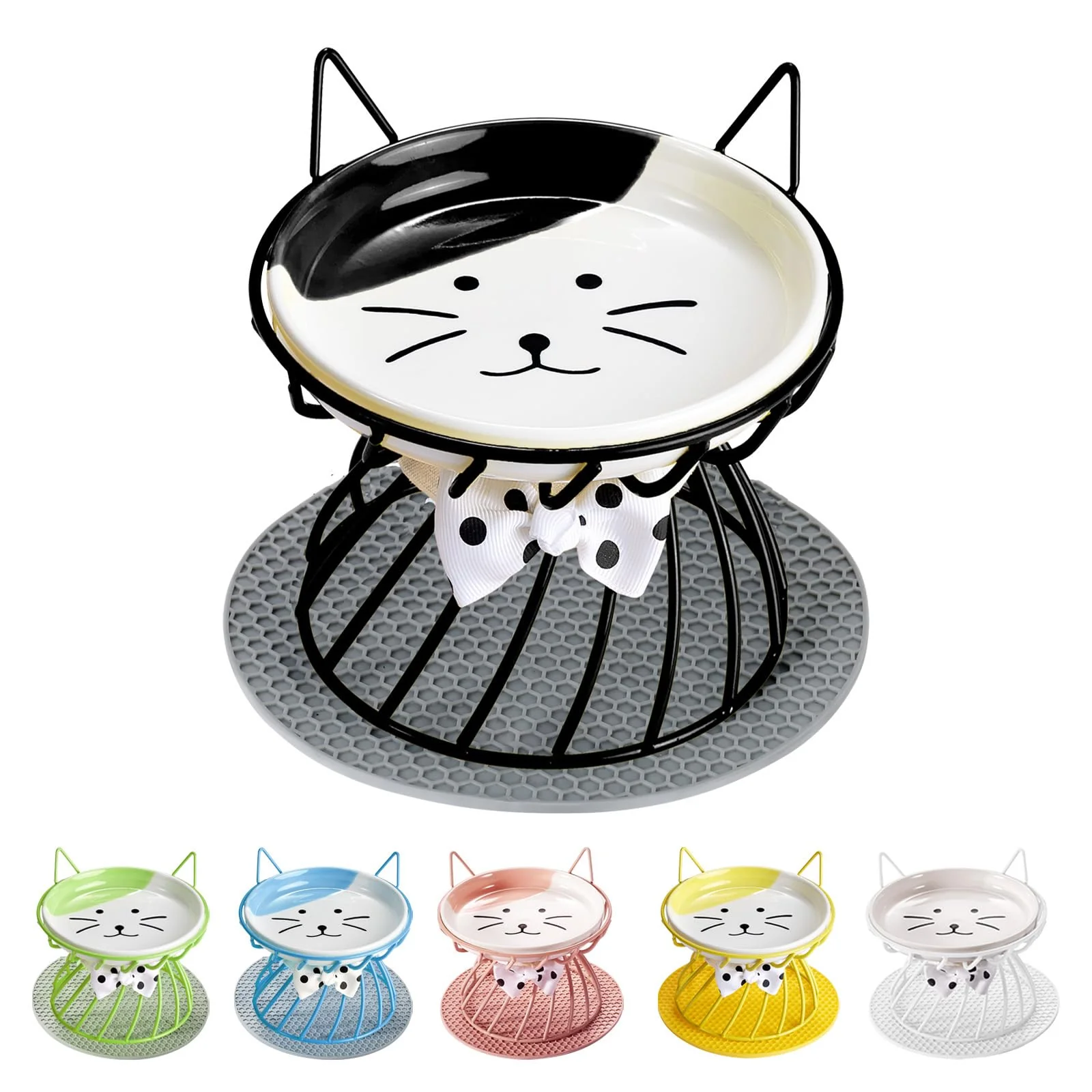 Classic TRUNDISAN d Cat Food Dish - Ceramic Raised Feeding Station Non-Slip Stand 5-Inch Height Dishwasher Safe Premium Material