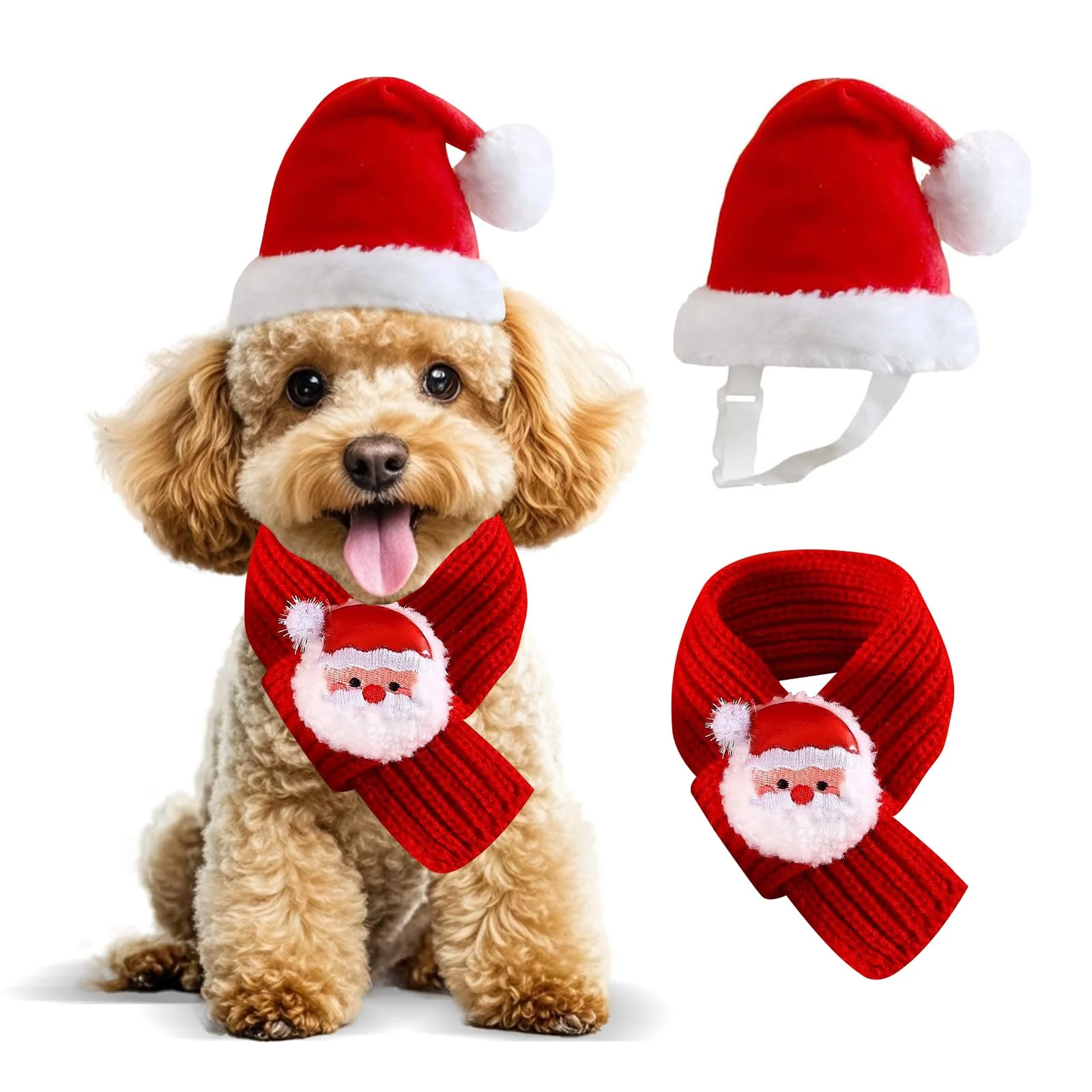 Specialty Wiz BBQT Small Dog Christmas Hat and Scarf Set – Adjustable Santa Hat Knit Scarf for Small Pets S Carefully Designed