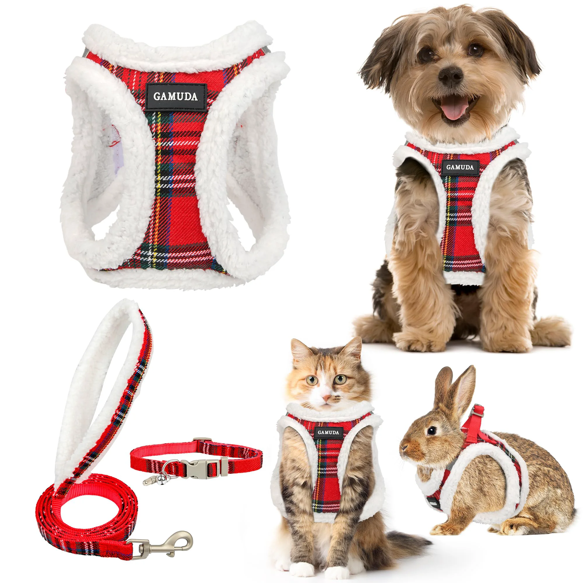 Classic GAMUDA Small Dog Harness Collar Leash Set – Step-In No Pull Reflective Plaid Warm Red XS Proven
