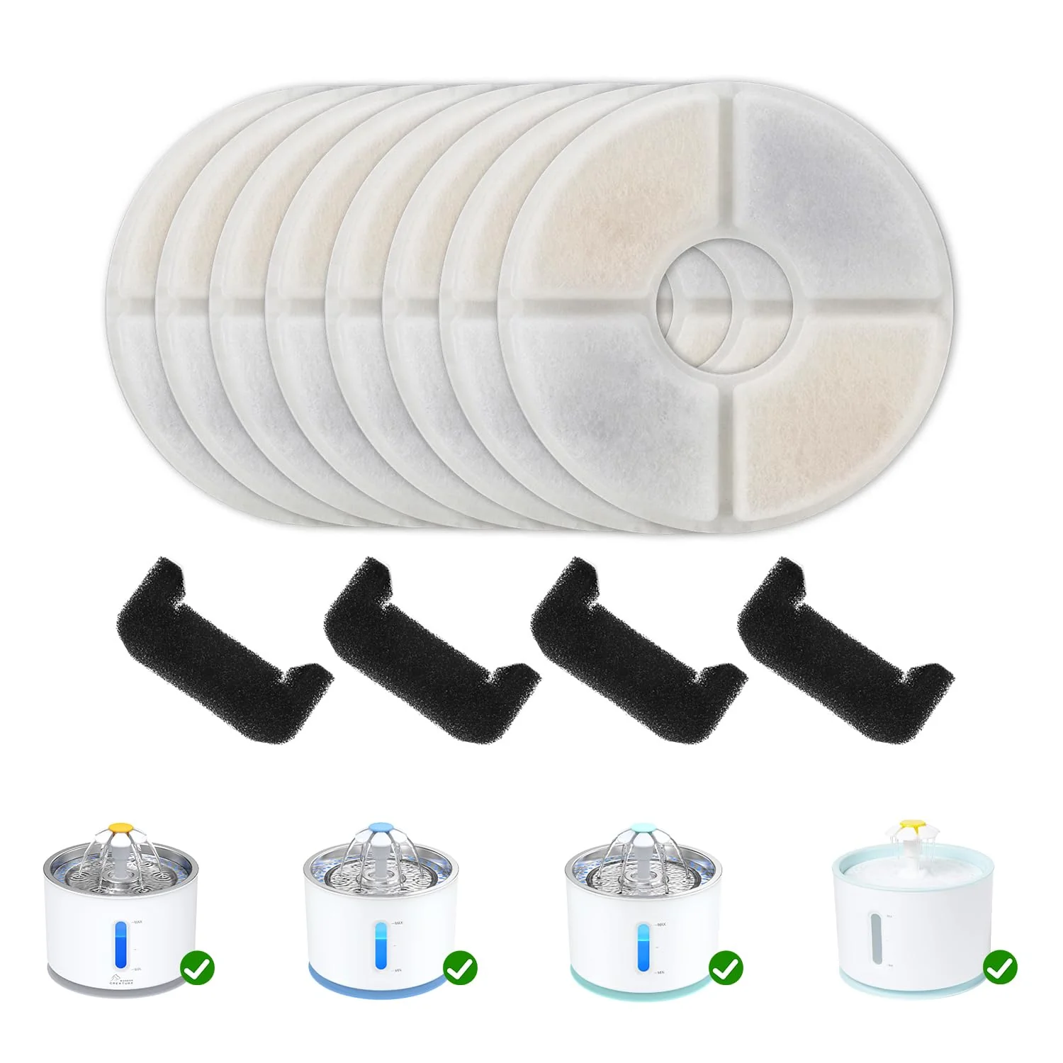 Fine Crafted Wonder Creature Cat Fountain Filter — Round Stainless Steel Top 8 Carbon 4 Foam Filters Pack Enhanced