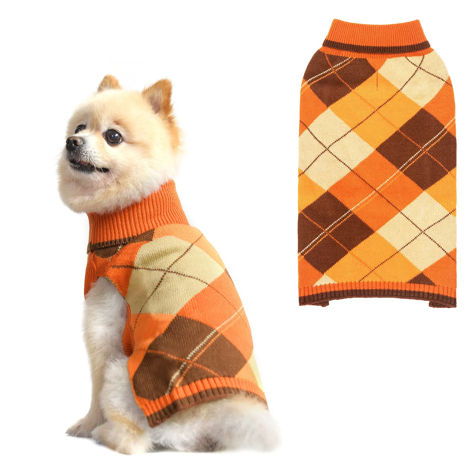 Traditional KOOLTAIL Fall Dog Sweater with Leash Hole Plaid Turtleneck Pullover for Dogs Cats Enhanced