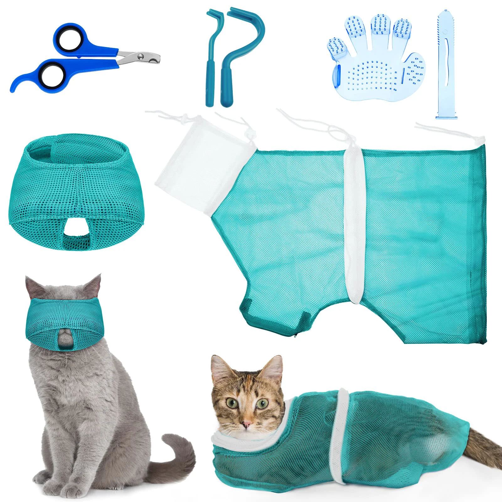 Consistent Patelai 5 Pcs Cat Bathing Bag Set Adjustable Grooming Muzzle Kit Practical