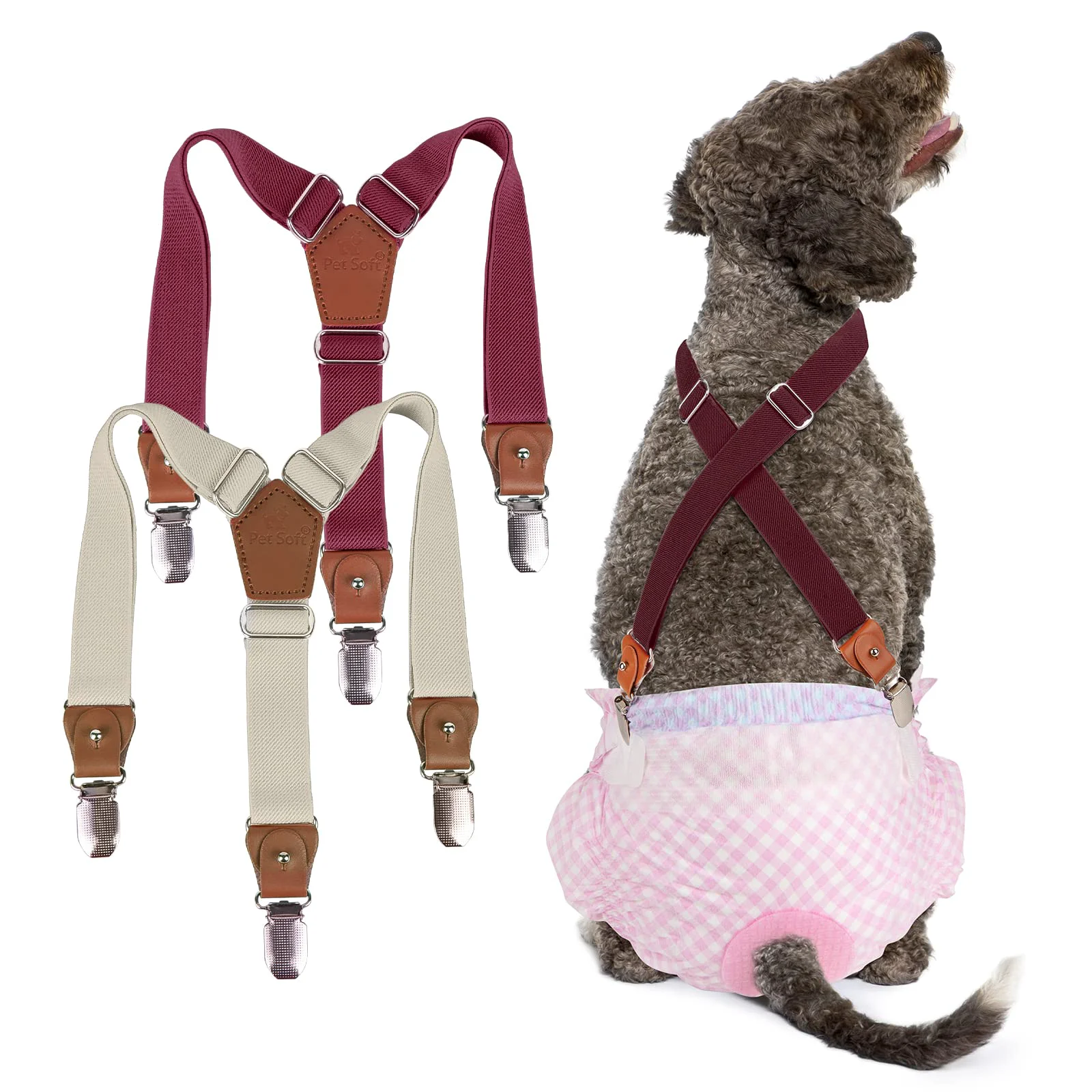 Verified Pet Soft Dog Suspenders 2 Pack – Diaper Keeper for Small Medium Dogs Brown Burgundy S M High-Quality