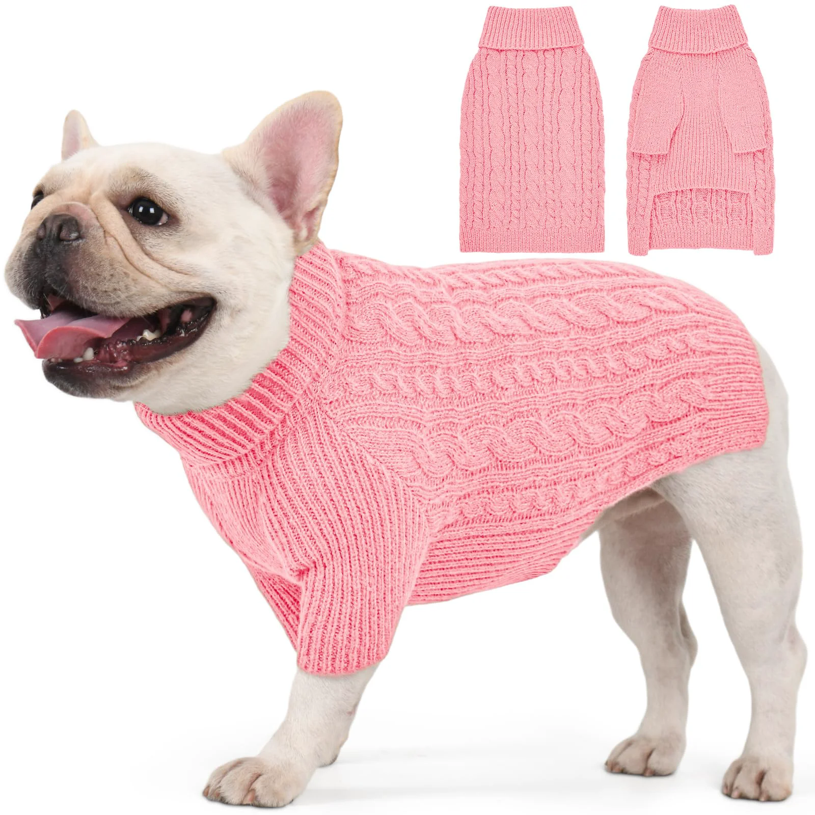 Versatile KCFESTIHUE Dog Sweater for Medium Dogs – Turtleneck Cable Knit Pink Size M High-Quality