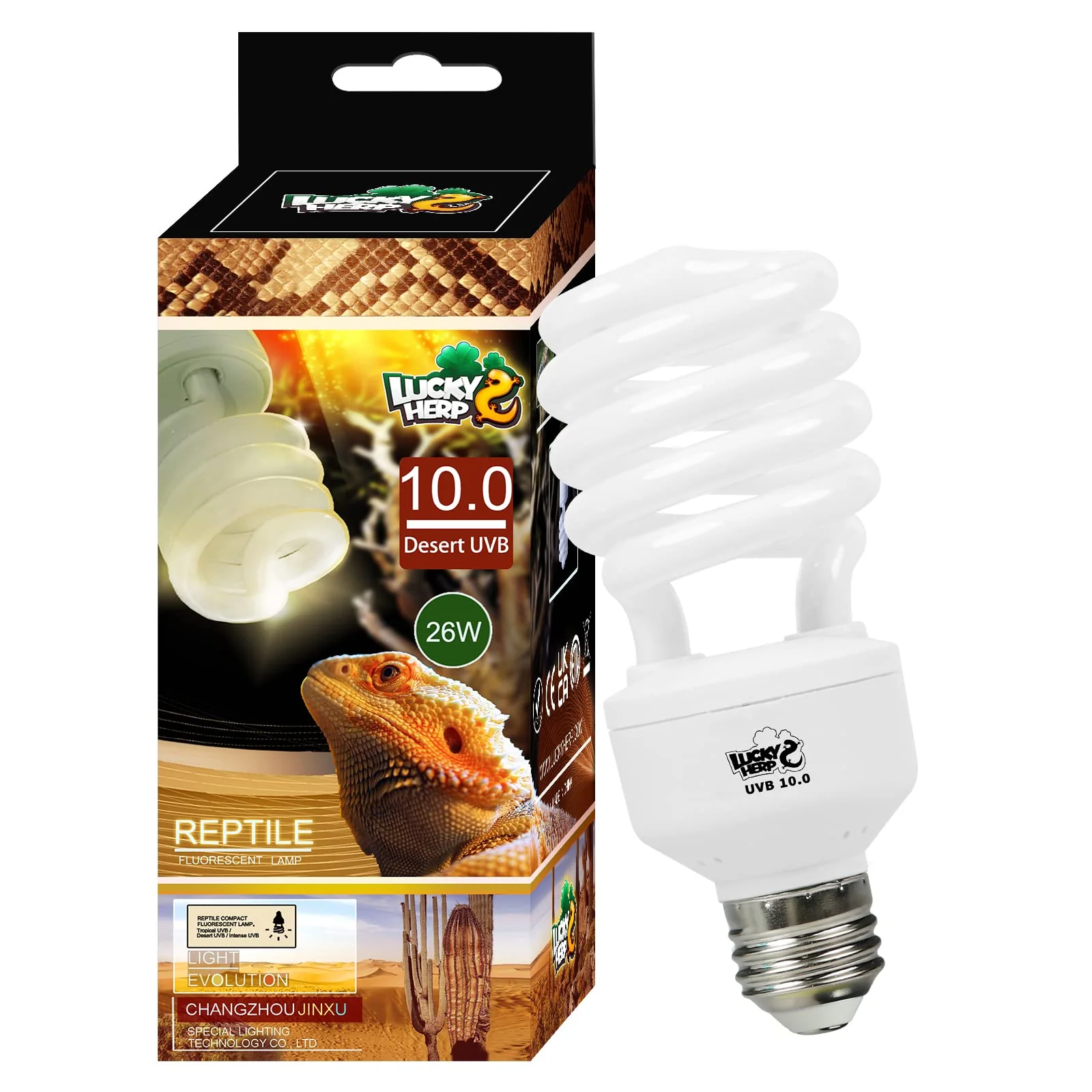 Casual LUCKY HERP Desert UVA UVB Reptile Light Bulb 10.0 – 26W Compact Fluorescent Lamp High-End