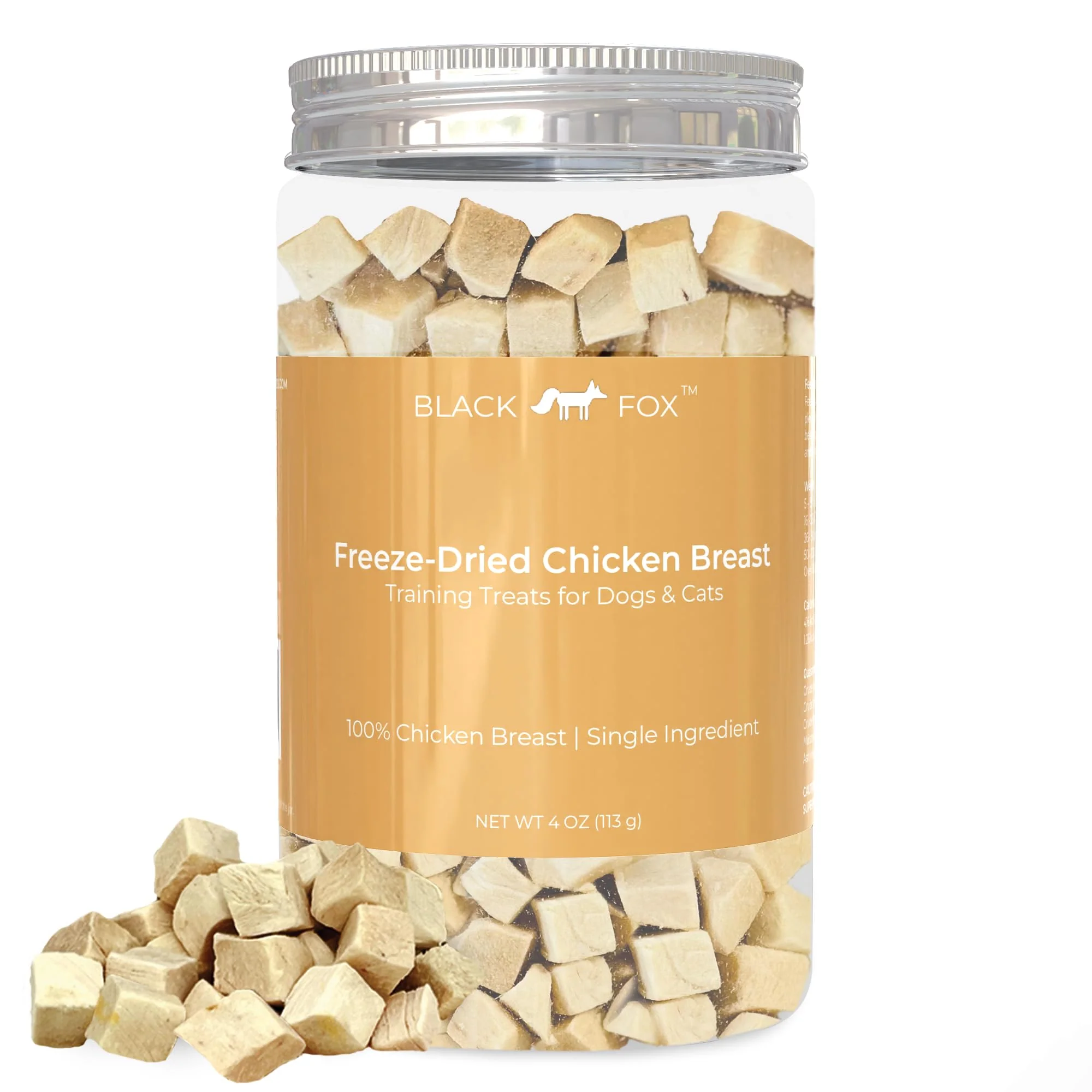 Reusable BLACK FOX ze-Dried Chicken Breast Training Treats for Dogs and Cats 330 Treats 4oz Single Ingredient Human Grade Recyclable Packaging Durable