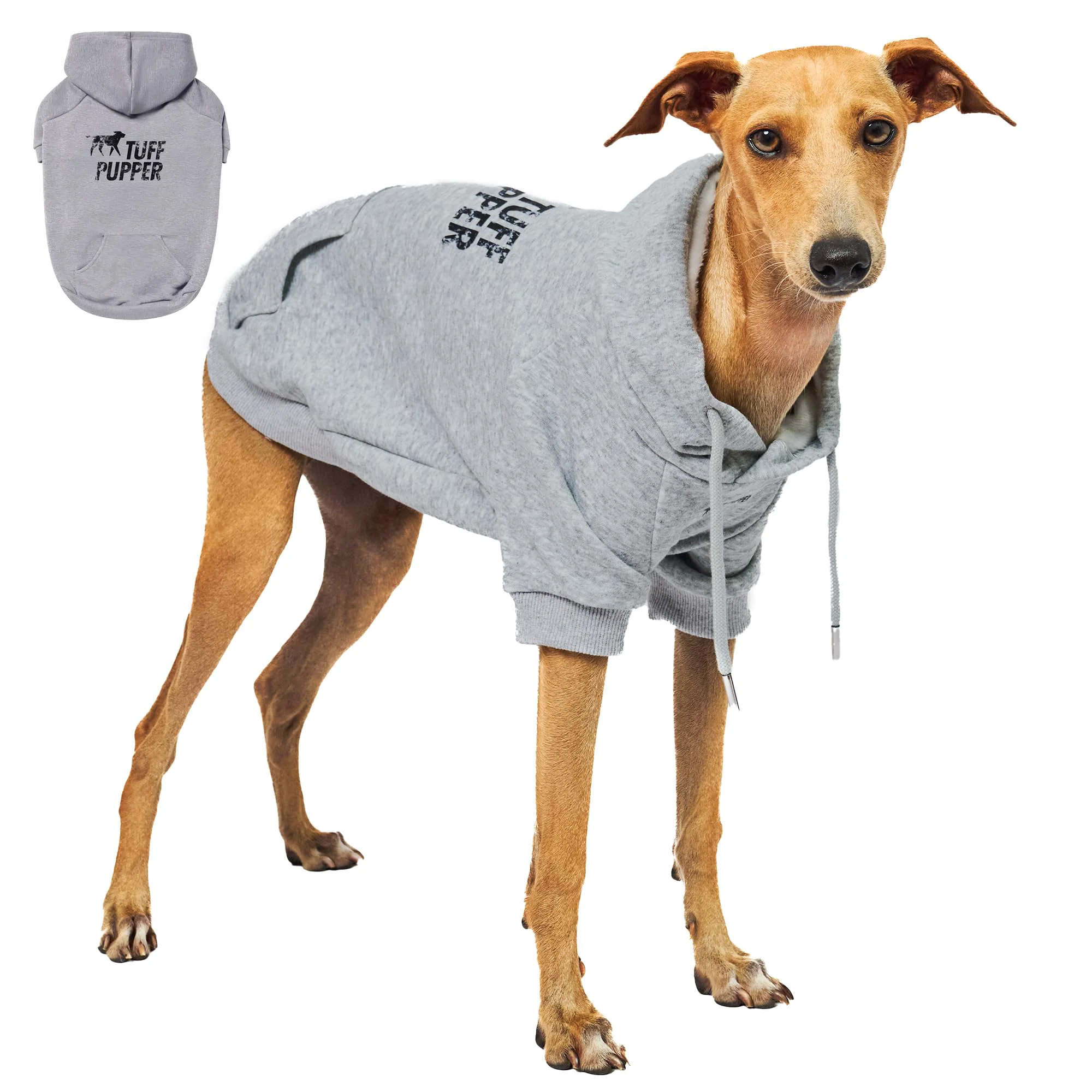 World-Class Tuff Pupper Dog Hoodie Premium Organic Cotton Ultra-Soft Interior Warm Hood Gray XS Professional
