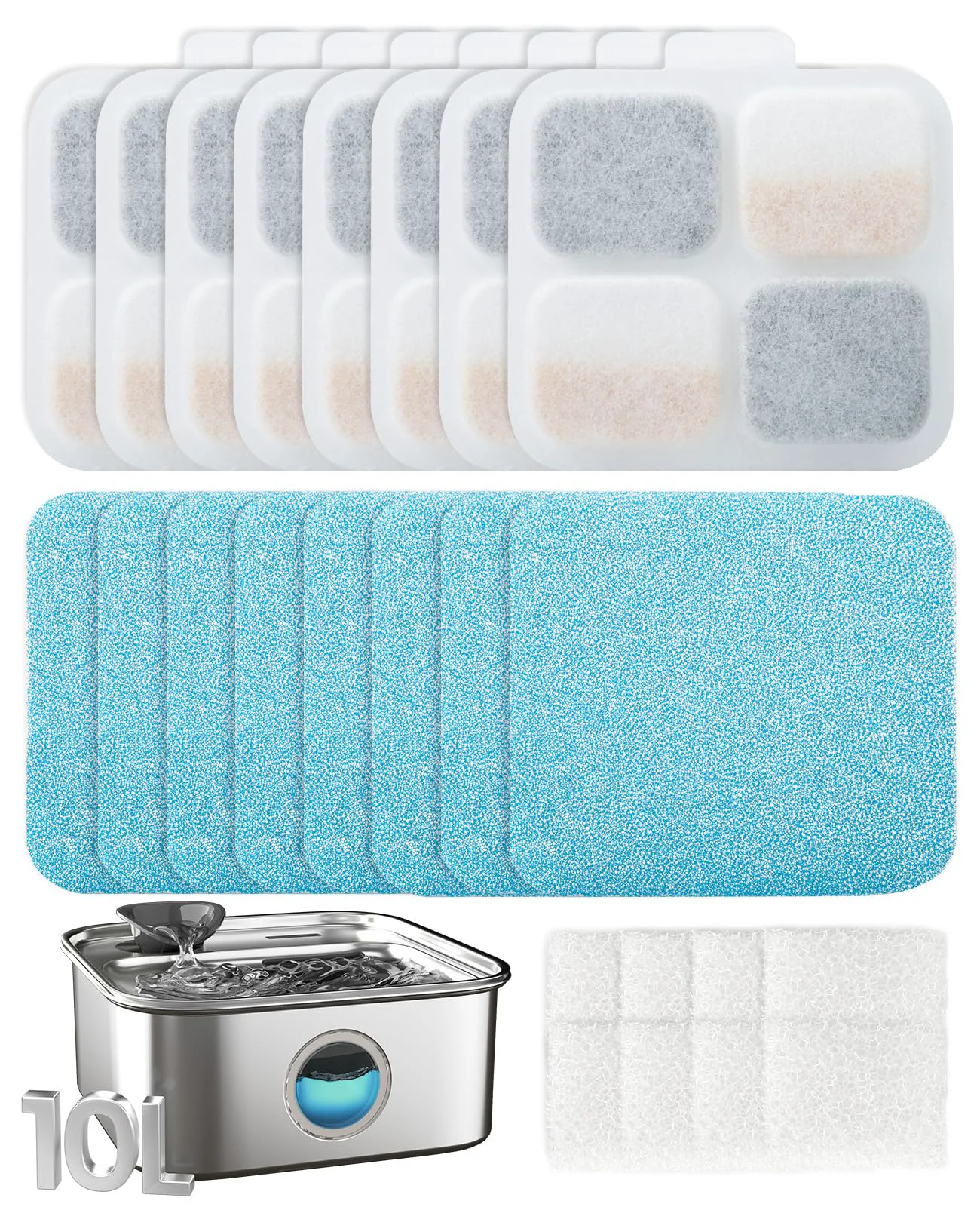 Official Oneisall 8-Set Filters for PW07SAU 10L Stainless Steel Dog Water Fountain High-Quality