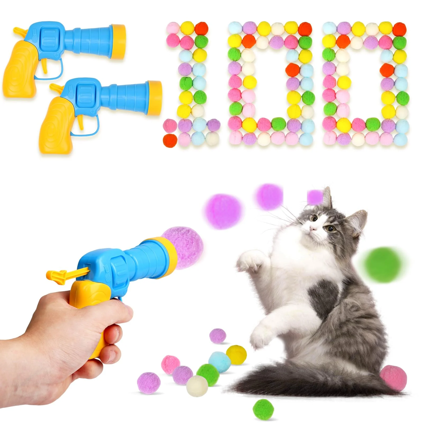 Reliable TEAWOO 100Pcs Cat Ball Toys with 2 Launchers Set – Interactive Indoor Cat Toys Expertly Made