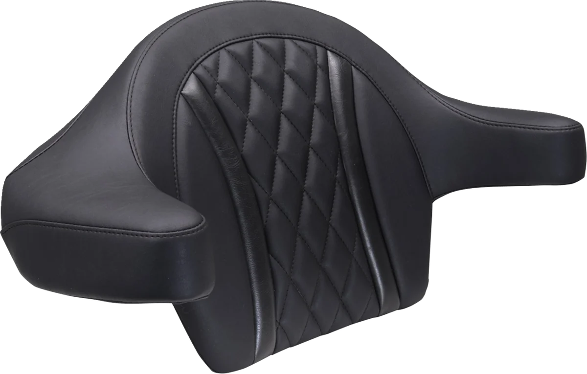 Luxury MUSTANG Deluxe Extended Arm Wrap-around Backrest - Diamond - Black Stitch - FLT FLH '23-'25 88430 Traditional