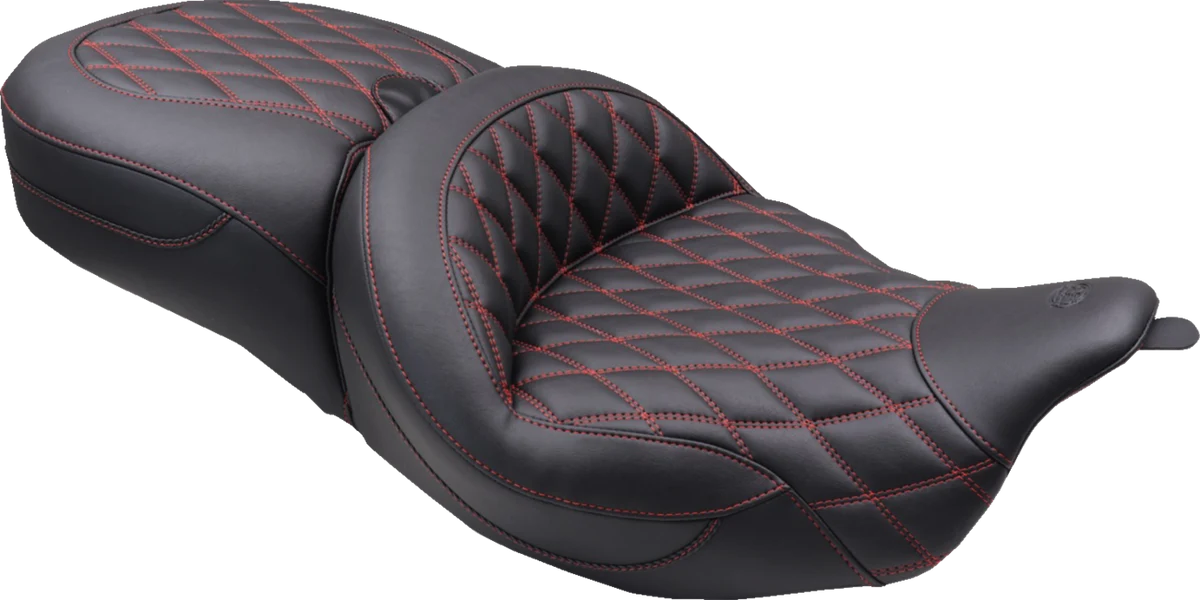 User-Friendly MUSTANG Super Touring Seat - Double Diamond - American Beauty Red Stitch FLH FLT '08-'25 89538AB Prestigious