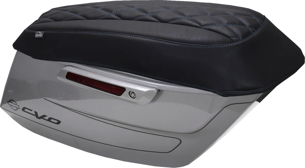 Recyclable MUSTANG Deluxe Diamond Saddlebag Lid Cover - Black w Sky Blue Stitch - FLH FLT '23-'25 88470SB Elegant