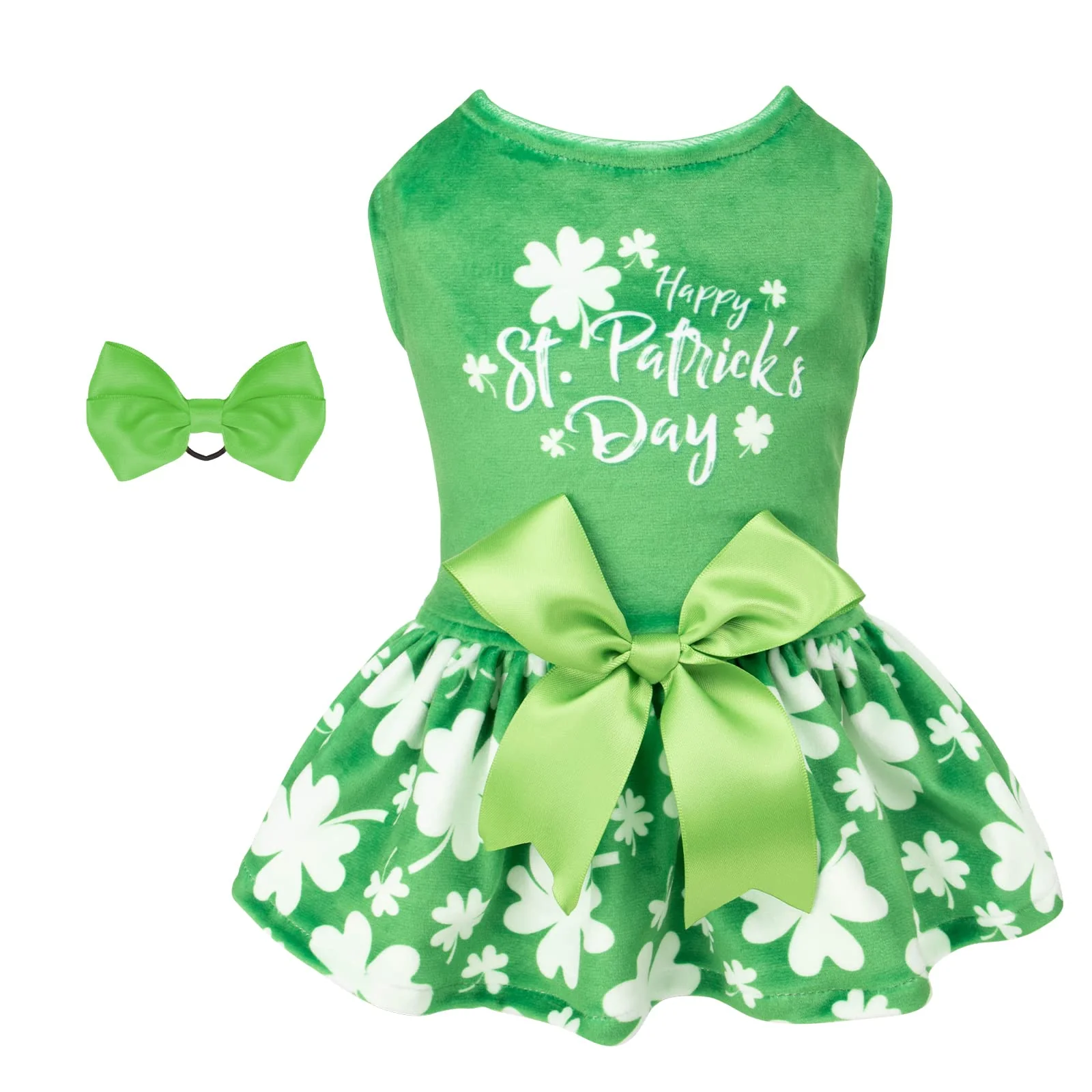 World-Class CuteBone St. Patrick's Day Velvet Dress for Small Dogs – Clover Green XXS
