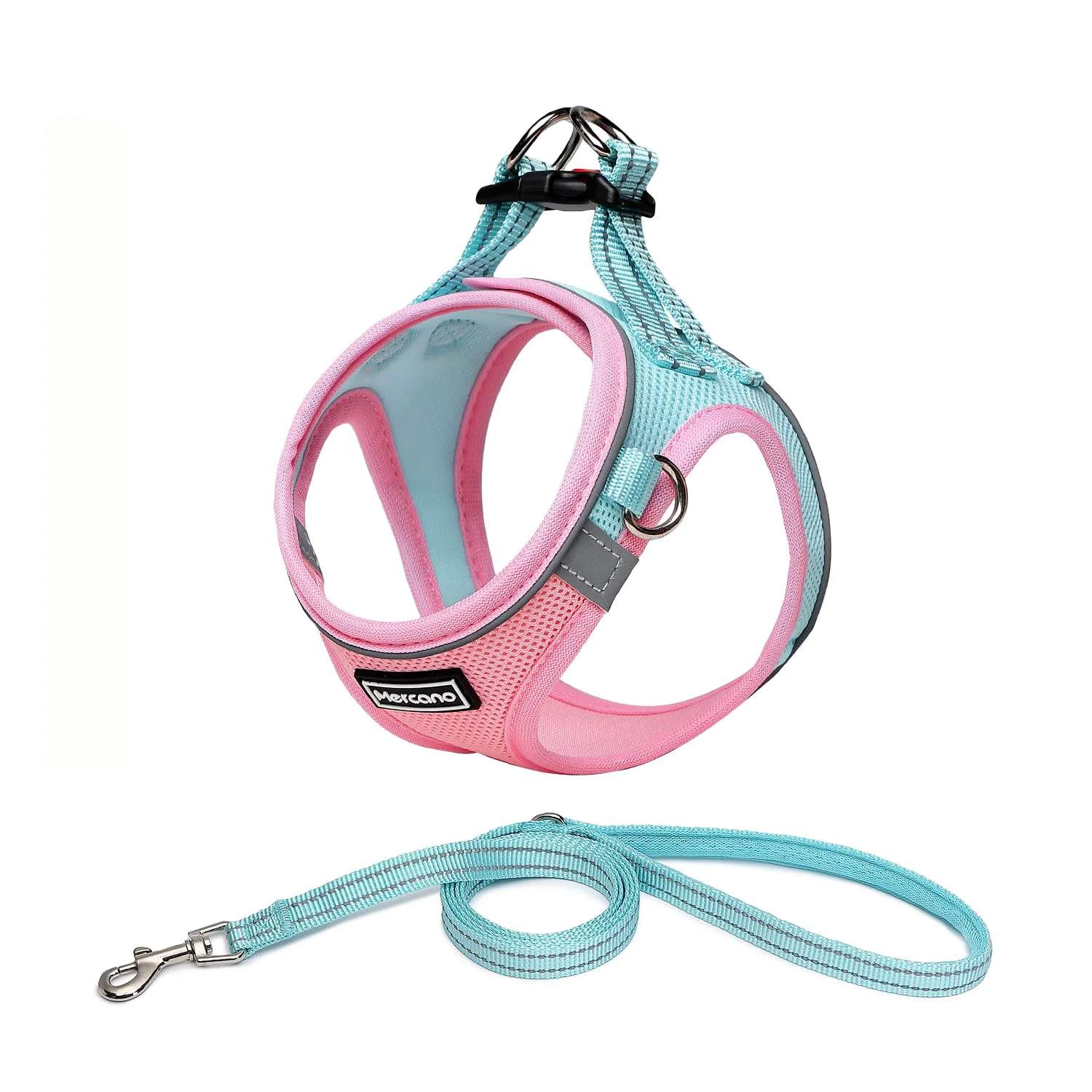 Casual Mercano Soft Mesh Dog Harness and Leash Set – No-Choke Reflective Easy Walk for Small Dogs Cats XS Pink Blue