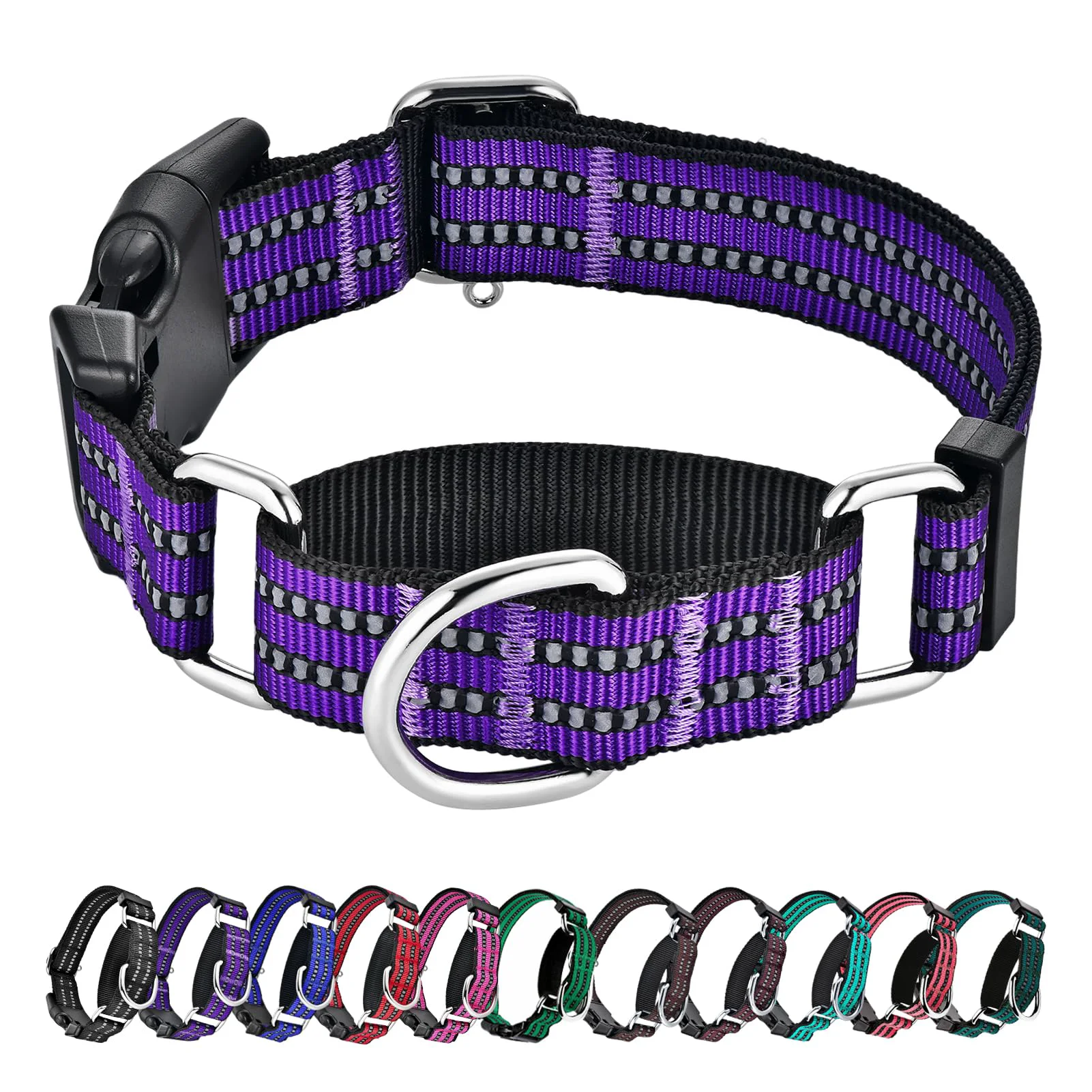 Flexible Hikiko Martingale Collar for Dogs – Reflective Nylon Quick Release No Slip X-Large Purple Functional