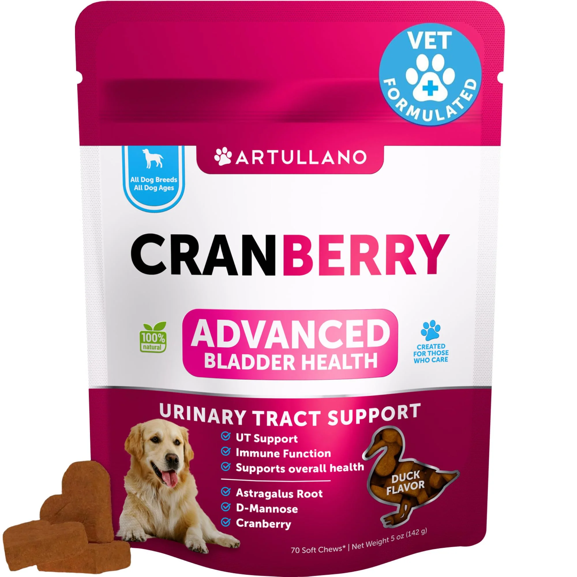 Excellent Artullano Dog UTI Treats - Cranberry Bladder Support Chews with Fish Oil Natural