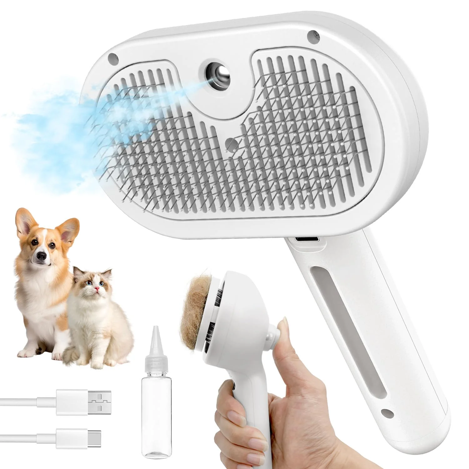 Reliable HeroKitty Dog Brush with Steam – 3-in-1 Self-C Cleaning Grooming Tool Fine