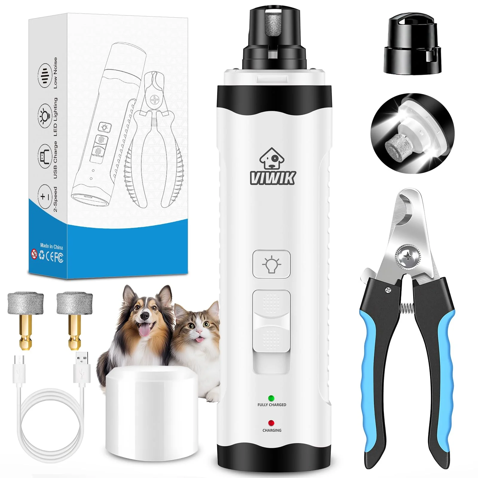 Modern VIWIK Dog Nail Trimmers with Light – 2-Speed USB Nail Grinder for Dogs Cats Superior