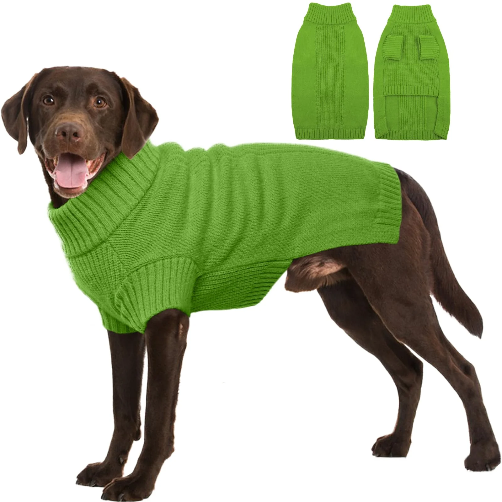 User-Friendly IECOii XL Dog Sweater for Large Dogs – Soft Green Knit Stretchy Easy to Wear Specialty