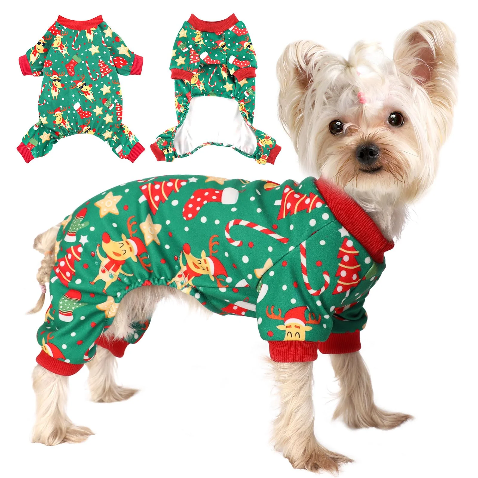 Natural Sebaoyu Christmas Pajamas for Small Dogs — Velvet Green Jumpsuits for Chihuahuas Yorkies Dependable