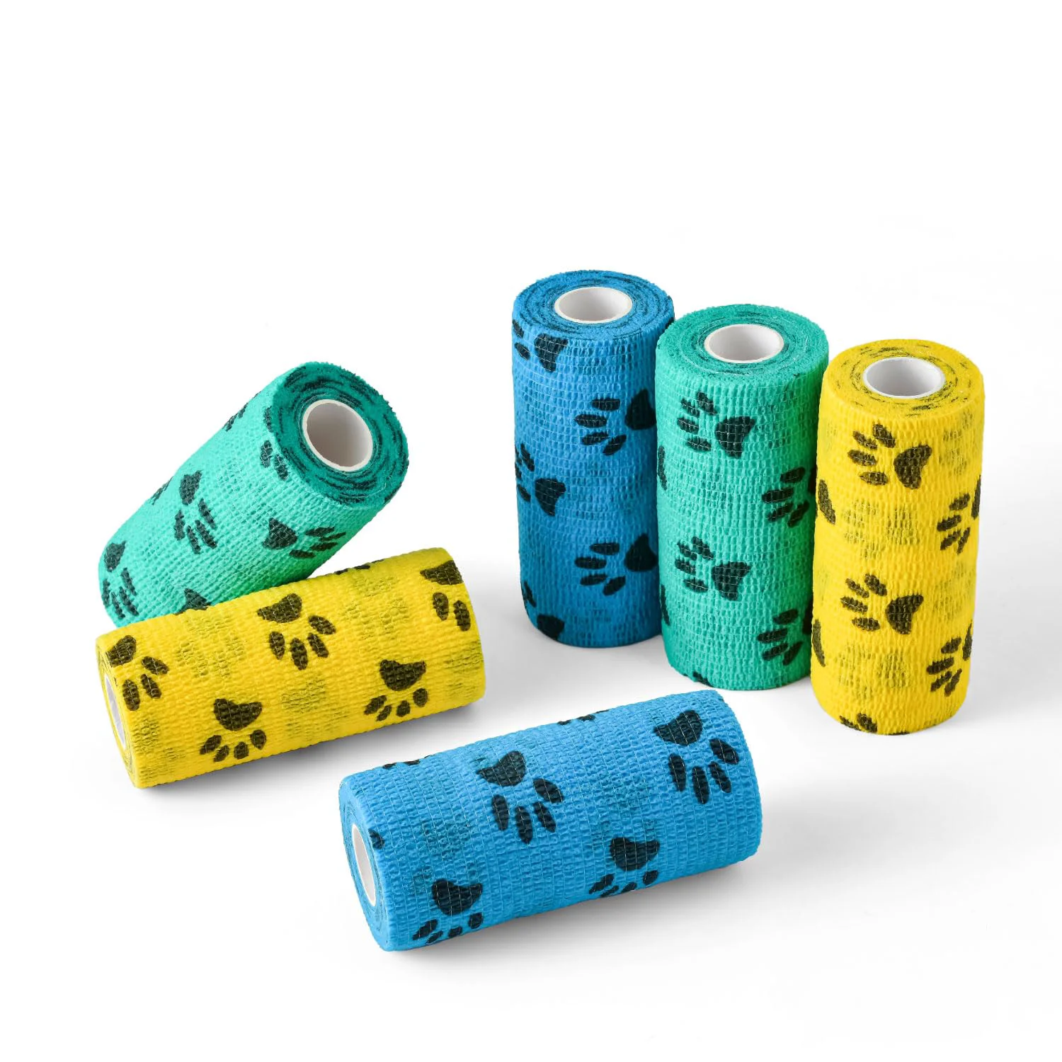 Responsible WePet Pet Wrap – Self-Adhesive Cohesive Gauze for Paws Wounds and More 4in x 5yd 6 Rolls Pawprints A Organic