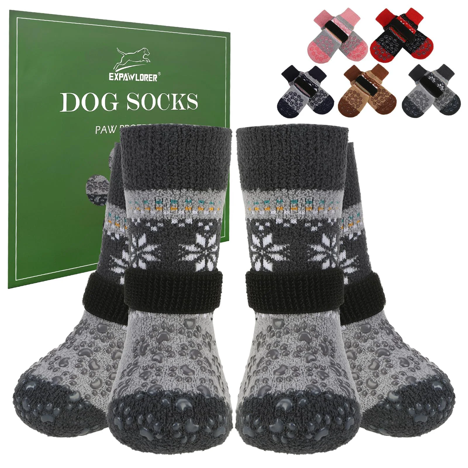 Prestigious EXPAWLORER Anti-Slip Dog Socks Paw Protection Floor Safety Boots Grey M Authentic