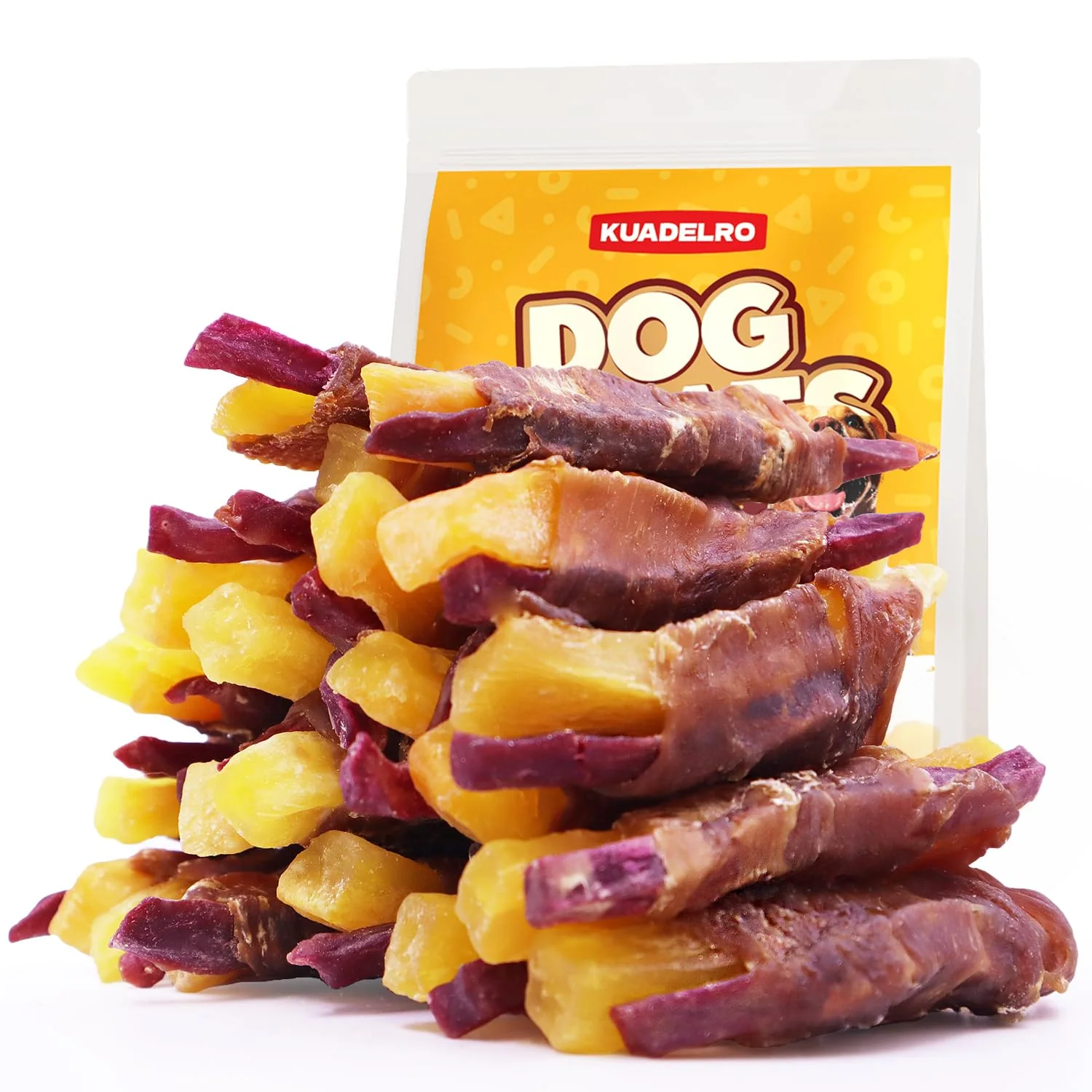 Authentic KUADELRO Duck Wrapped Sweet Potato Dog Treats — High Protein Low-Fat Training Chews 10.54oz Sustainable