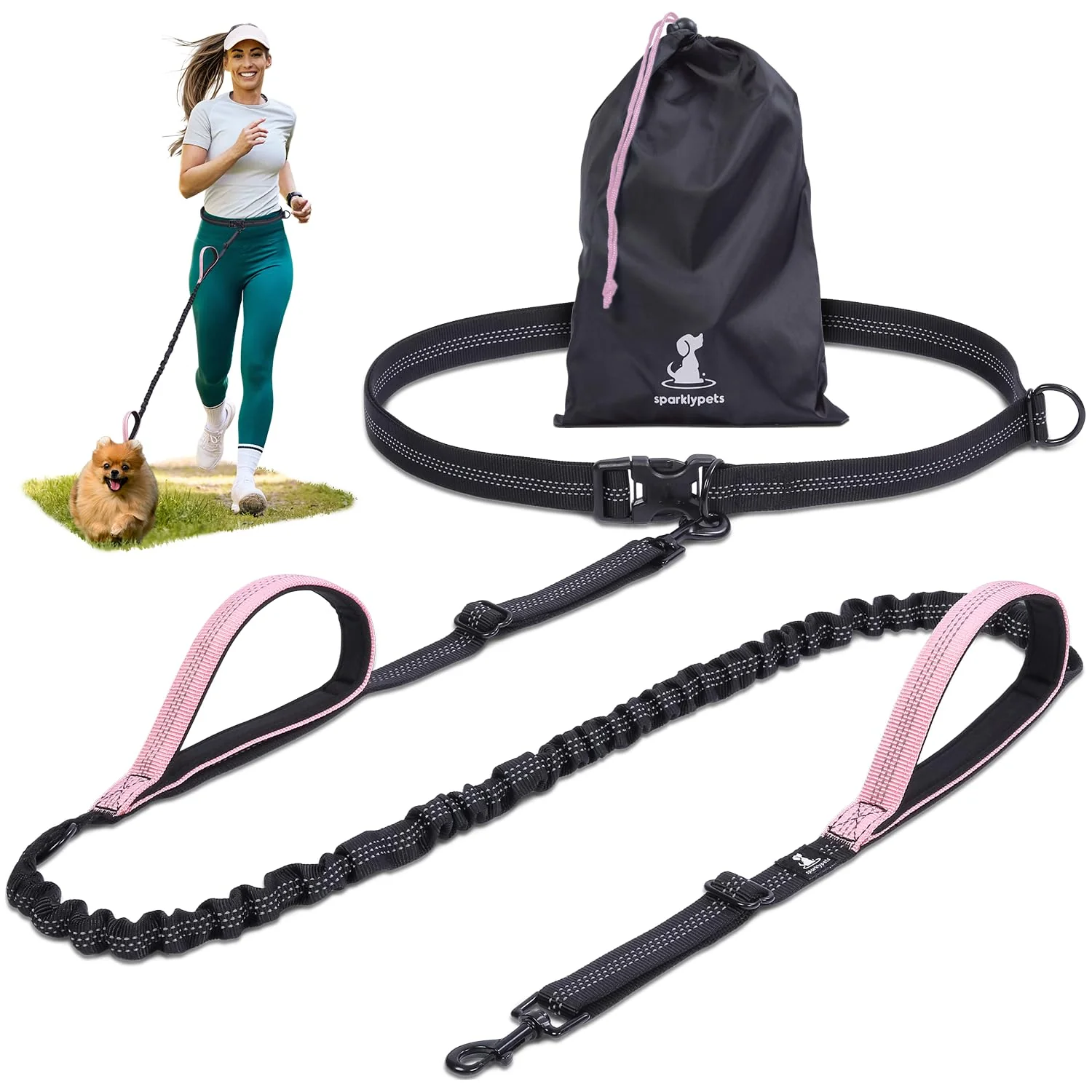 Consistent SparklyPets Hands Waist Leash for Small Dogs – Reflective Stitches Running Canicross Pure