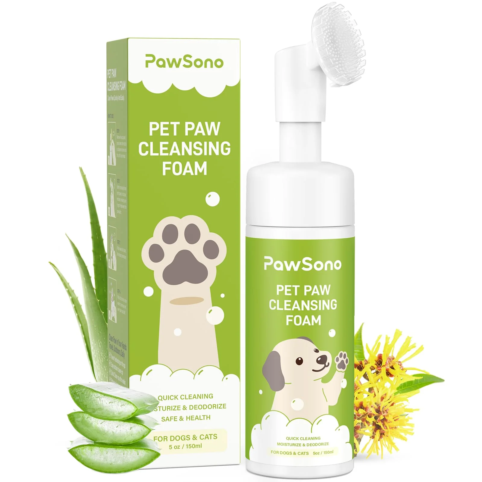 Lightweight PawSono Paw Cleaner for Dogs Cats – No-Rinse Foaming Paw Wash with Built-in Scrubber Superior