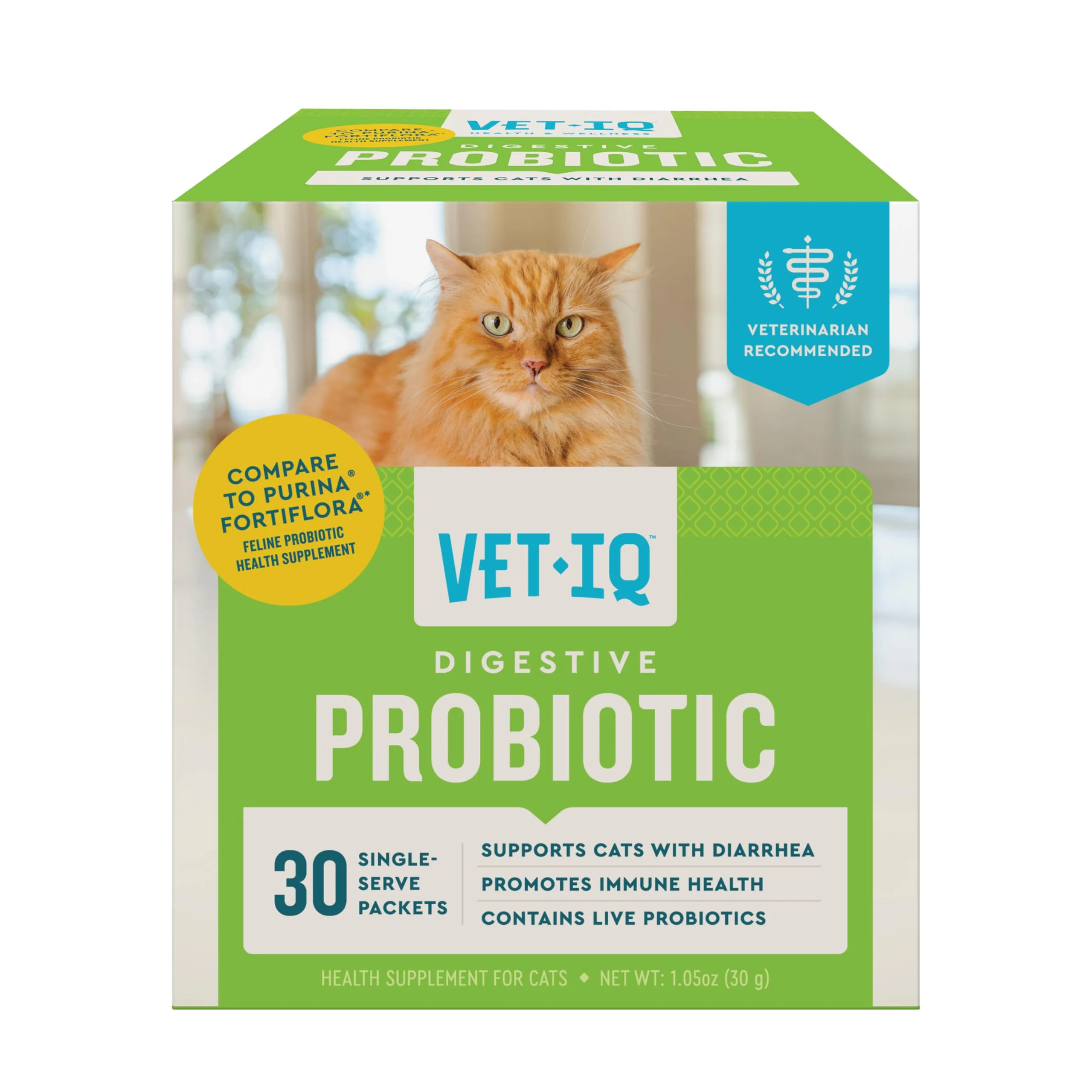 Easy-to-Use VetIQ Cat Probiotic Powder — Chicken Flavor 30 Single-Serve Packets Smooth