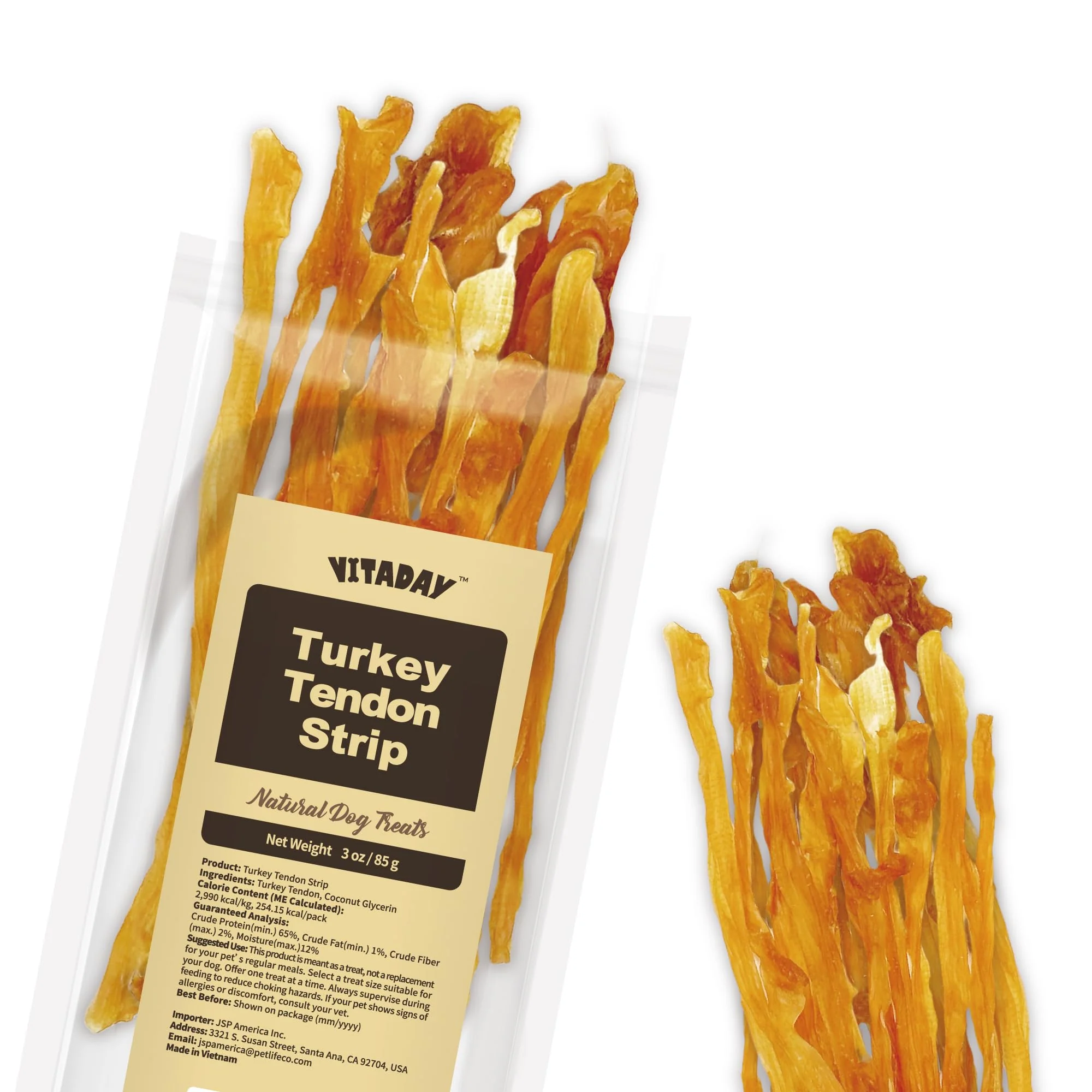 Recyclable VITADAY Turkey Tendons for Dogs – All Natural Rawhide- Chews for Small Dogs 3 oz Pack Dependable