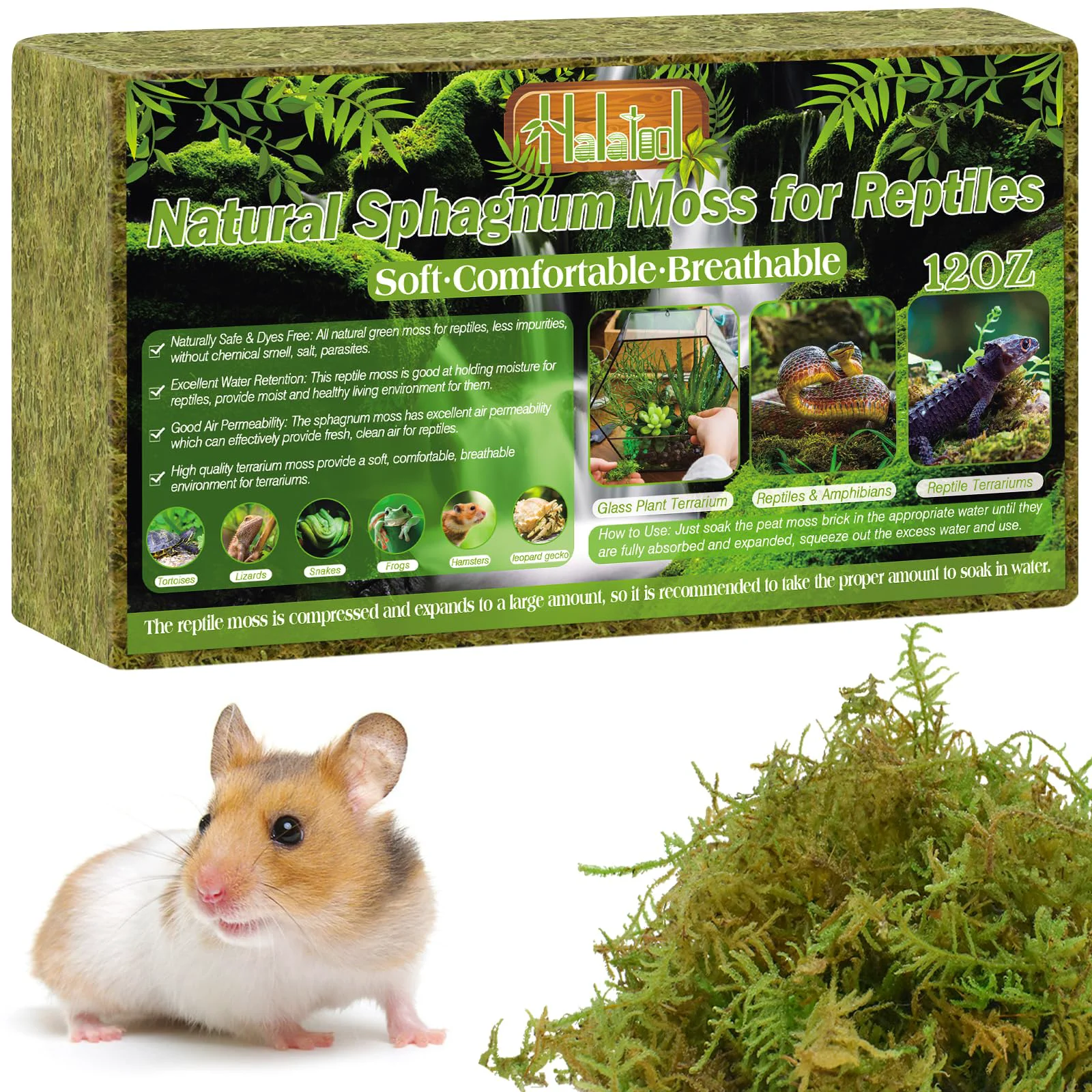 Professional Halatool 12oz Natural Sphagnum Moss for Reptiles – Humidity-Retaining Terrarium Bedding Leopard Gecko Snake Tortoise More Superior