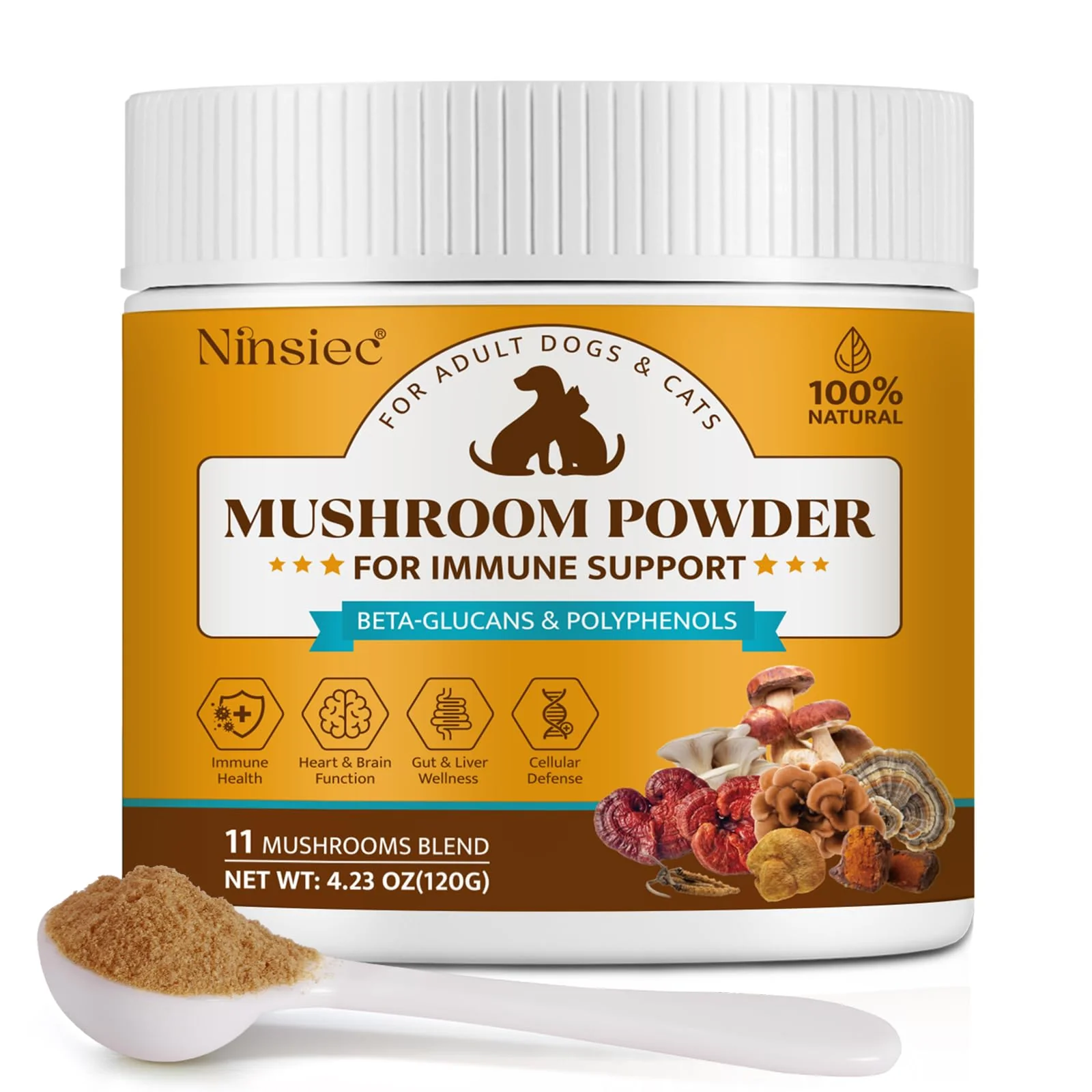 Top-Quality Ninsiec Mushroom Complex Powder for Dogs Cats — 11 Organic Mushrooms Immune Gut Support Clean