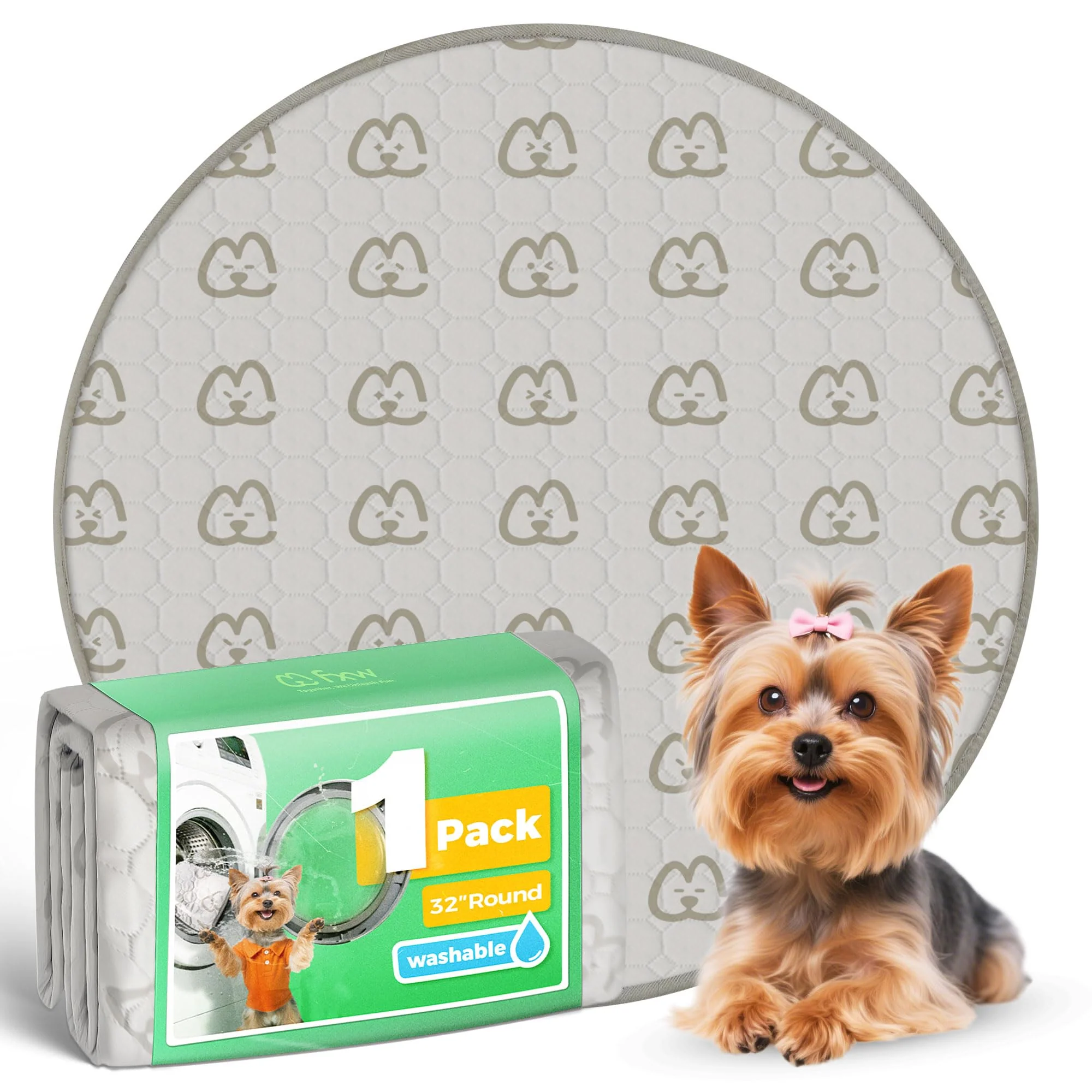 Durable FXW Washable Pee Pads for Dogs – Leak-Proof Non-Slip 32 Inch Round Khaki Fine