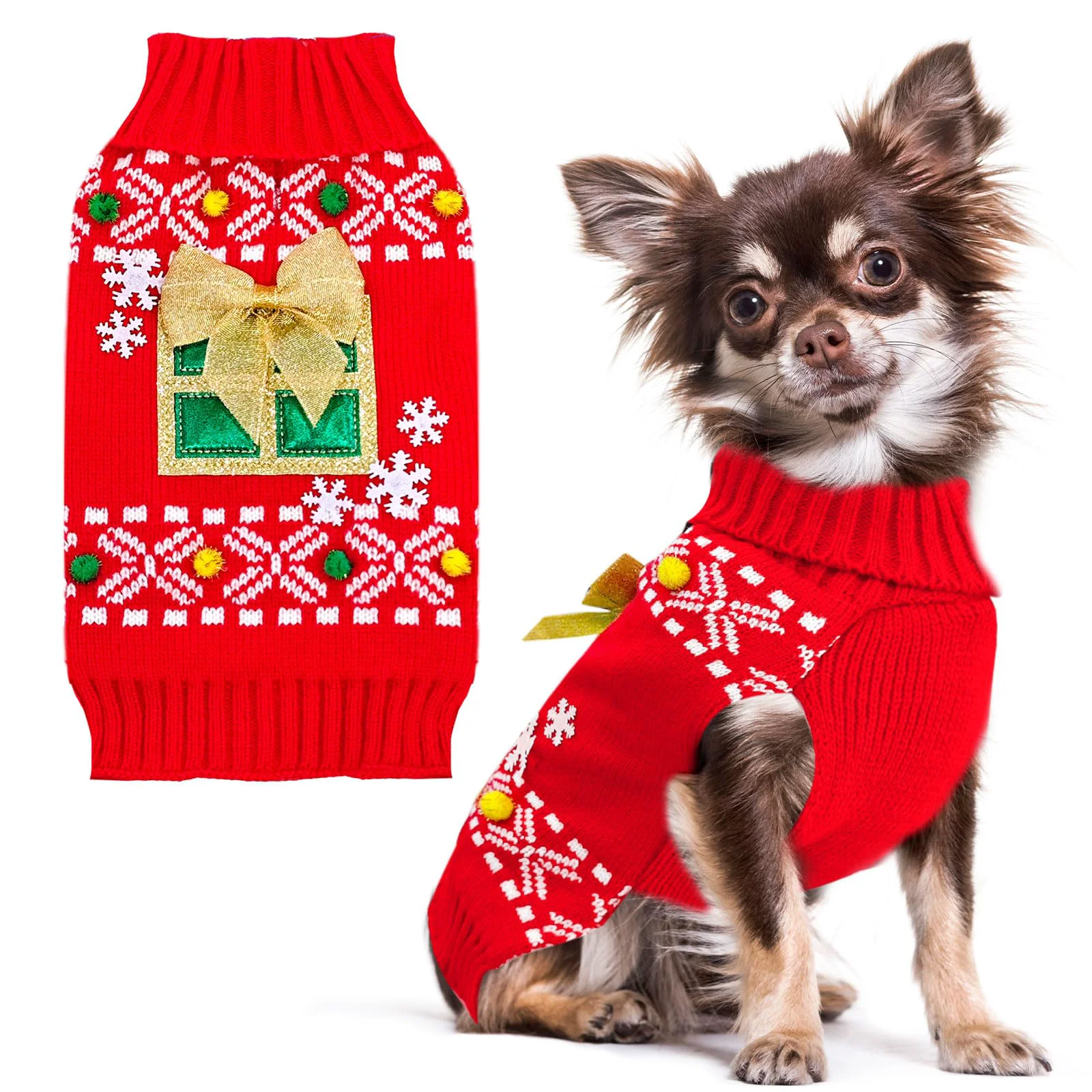 Consistent PETCARE Dog Christmas Sweater - Cozy Red Knit Holiday Outfit for Dogs Cats Long-Lasting