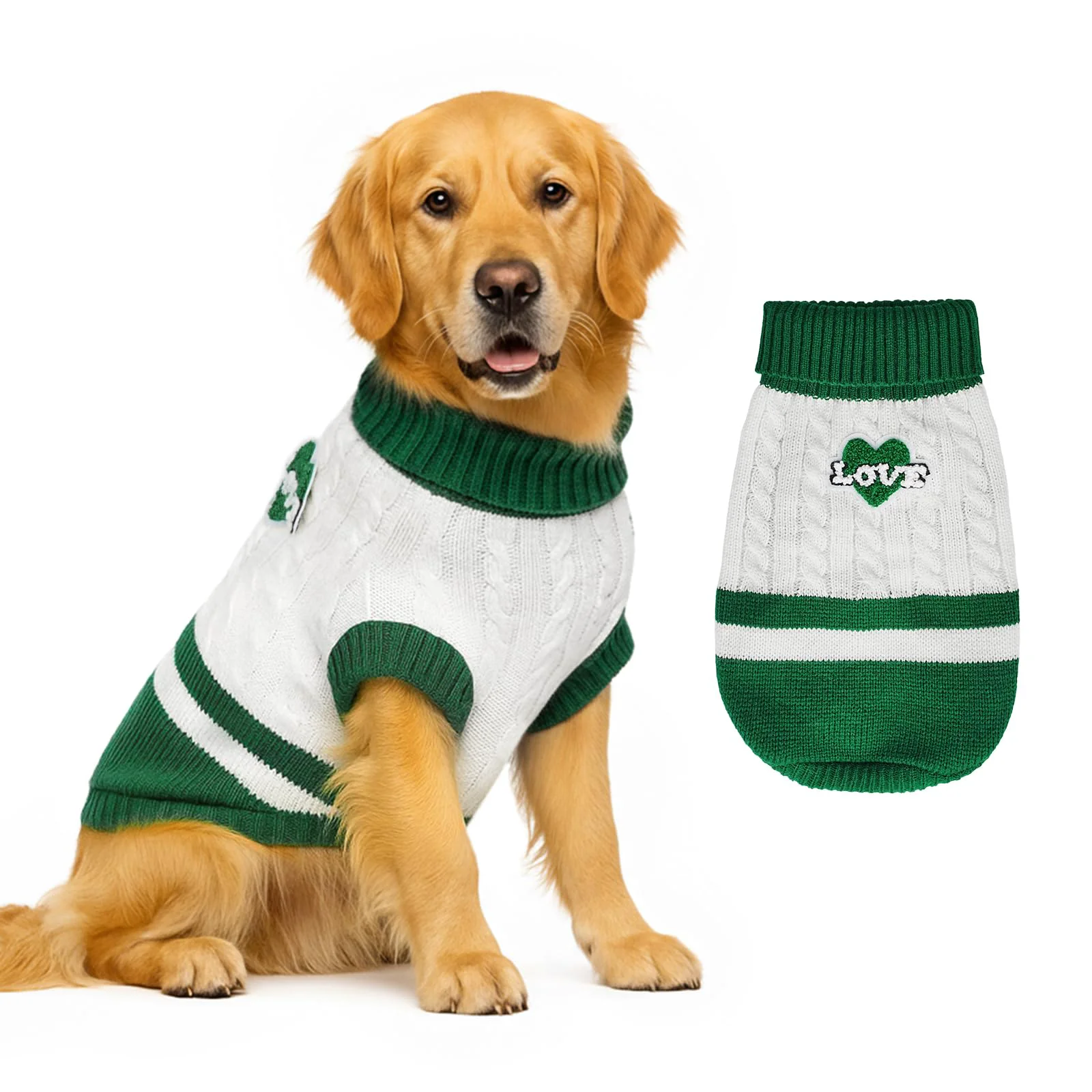 Trendy GoGoPaw Dog Sweater Knitted Love Green 2XL – Turtleneck Christmas Winter Wear High-Performance