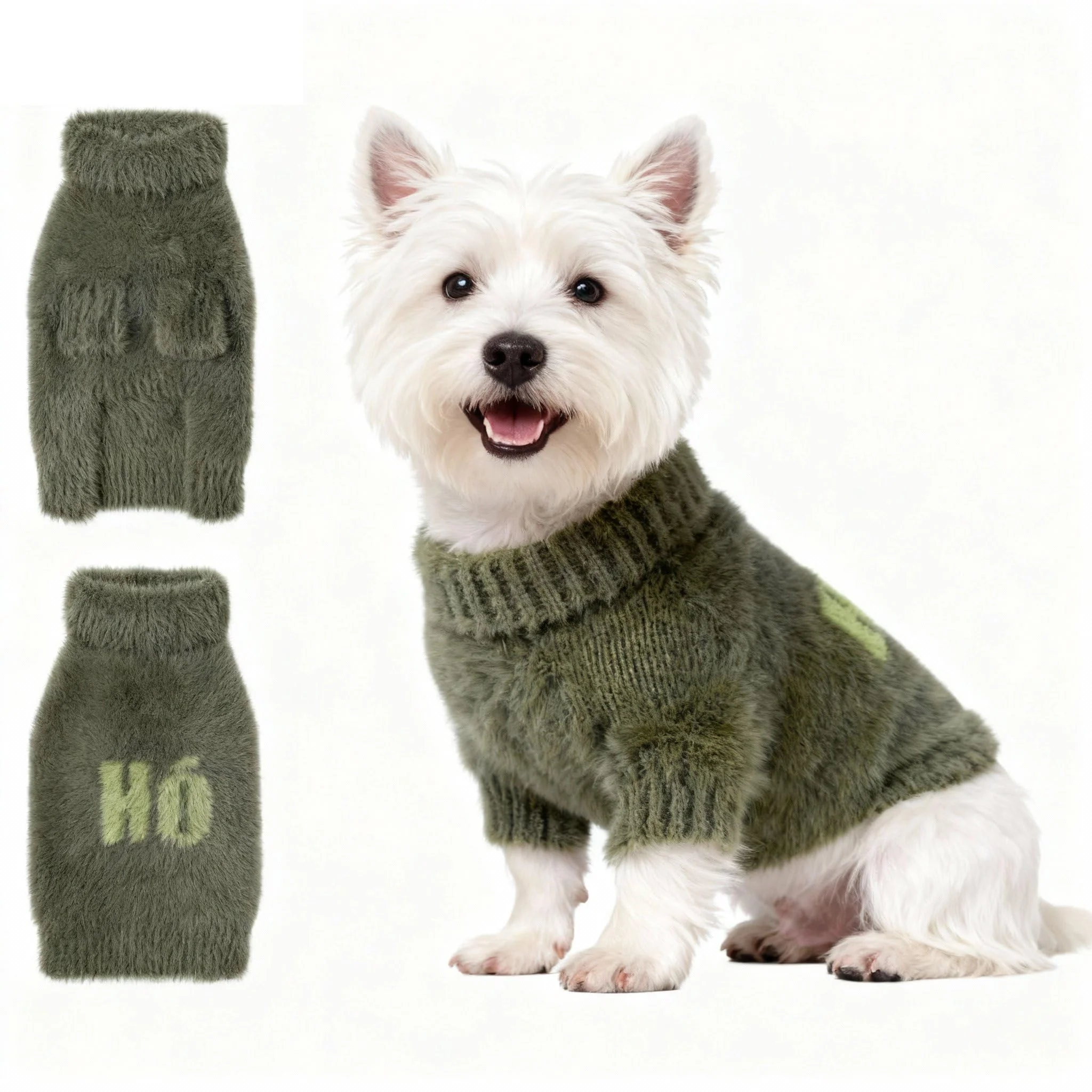 Responsible Hó Pêng-iú Small Dog Furry Pullover Sweater – Green Turtleneck for Small Medium Dogs Medium Healthy