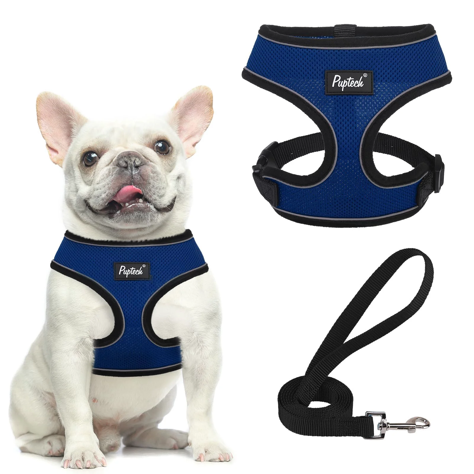 Artisan PUPTECK Soft Mesh Dog Harness and Leash Set – No-Pull Comfort Vest Navy Blue Size L Lightweight