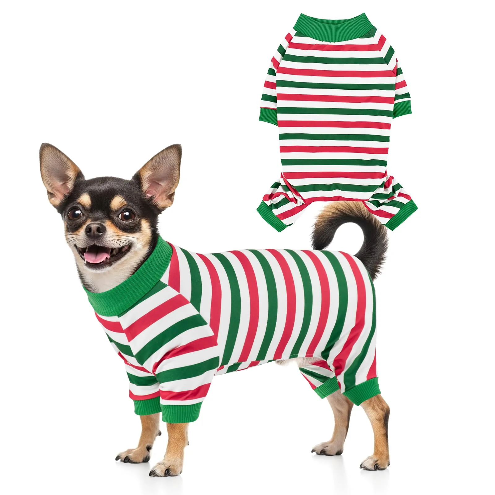Natural CooShou Christmas Dog Pajama – Festive Stripe Onesie for Small to Large Dogs Reliable
