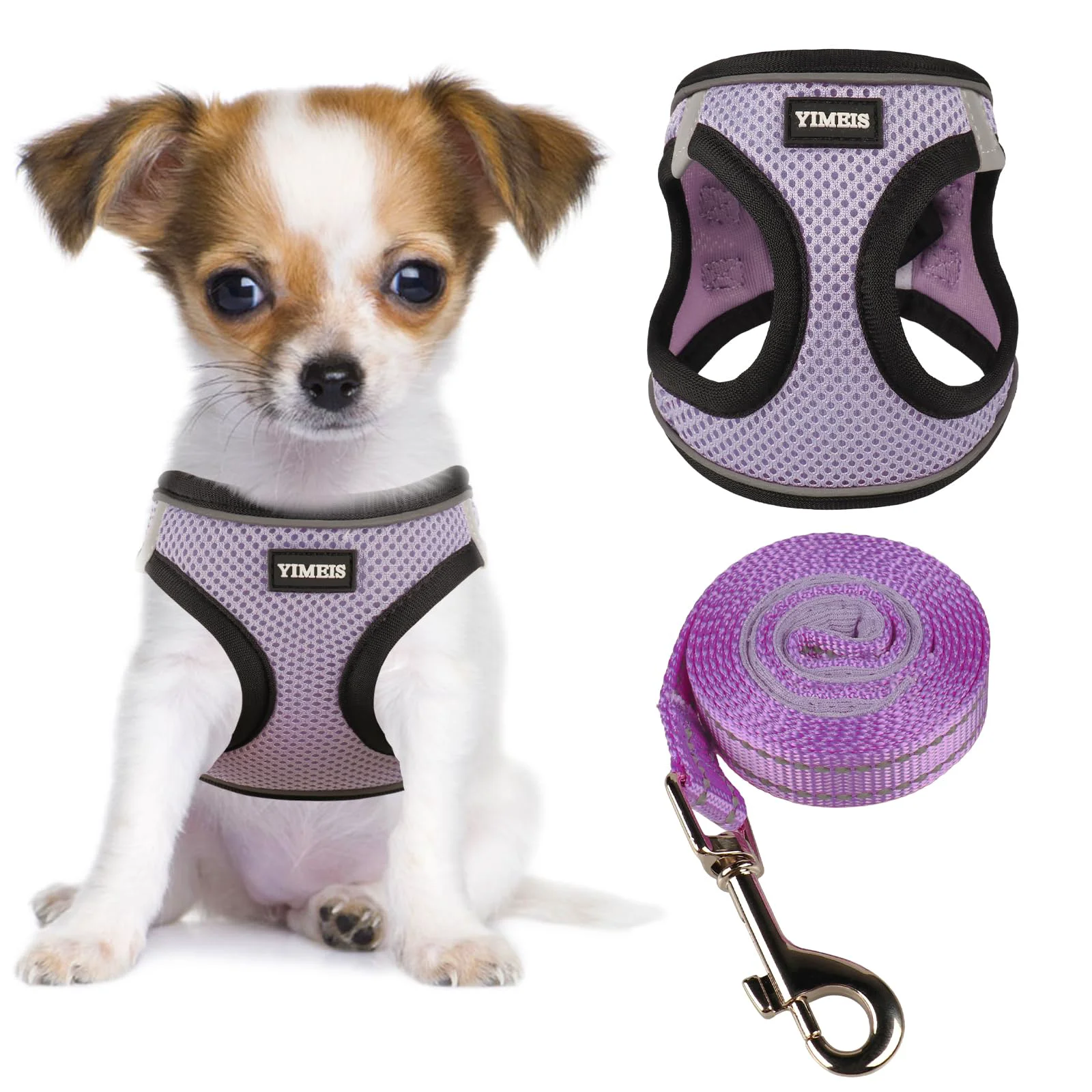 Convenient YIMEIS Dog Harness and Leash Set - No-Pull Soft Mesh Reflective Vest for Dogs Cats Taro Purple X-Small Pack of 1 Secure