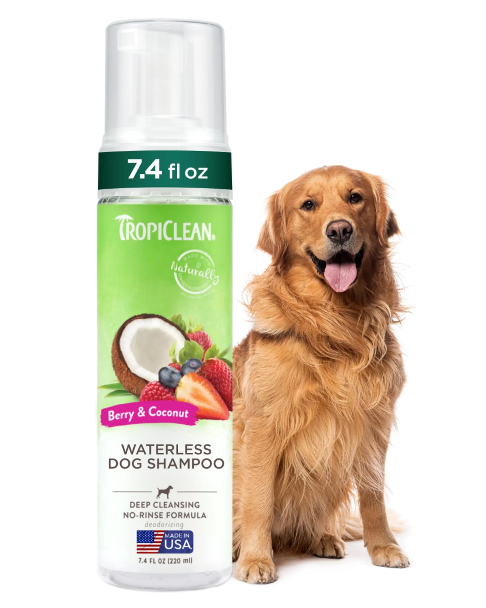 Fine Crafted TropiClean No Rinse Waterless Dog Shampoo Detangling Deodorizing Dry Shampoo – Berry Scent USA Made 7.4oz Reliable