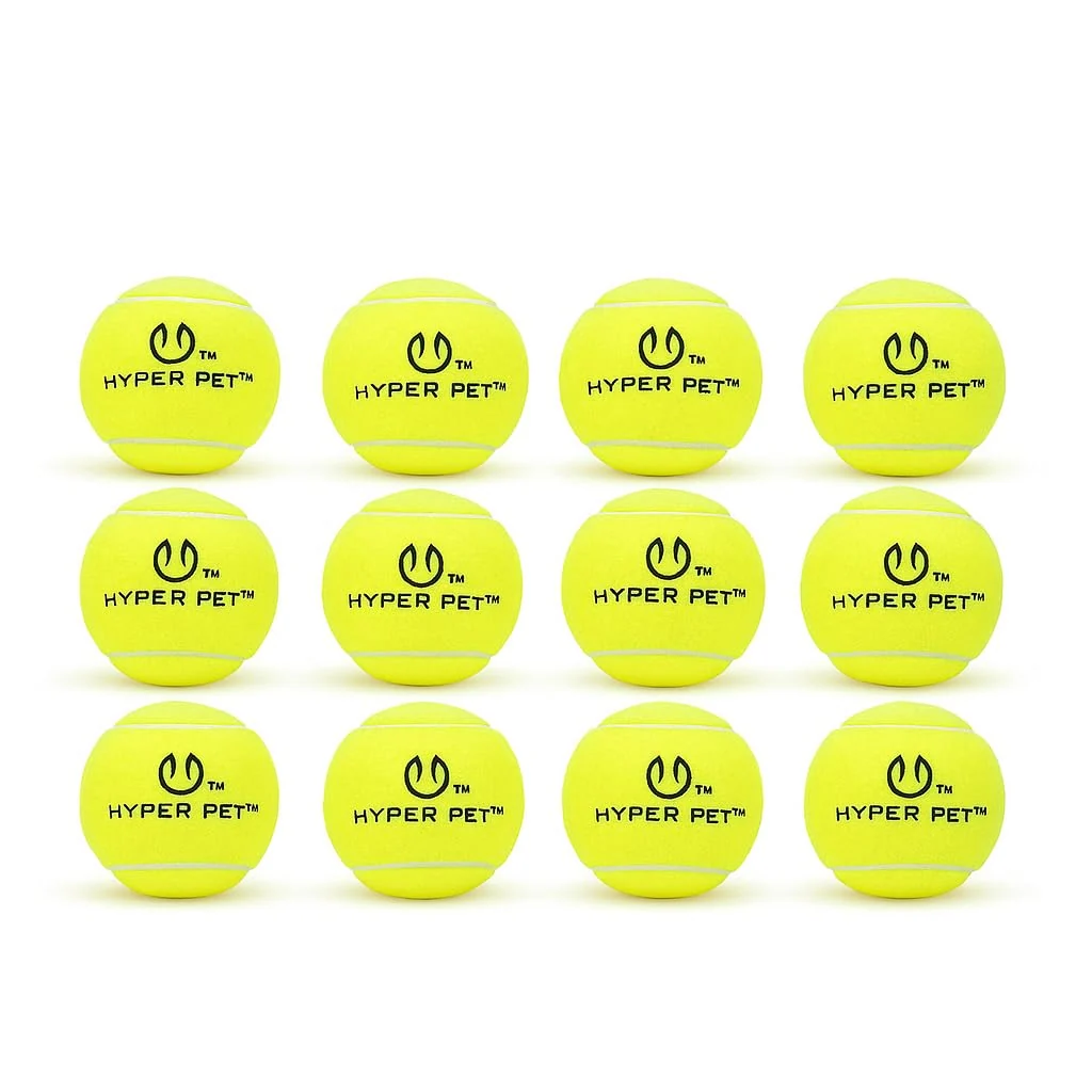High-End Hyper Pet Dog Tennis Balls – 12 Pack 2.5 in for Exercise Fetch Interactive Play Small Breeds Smooth