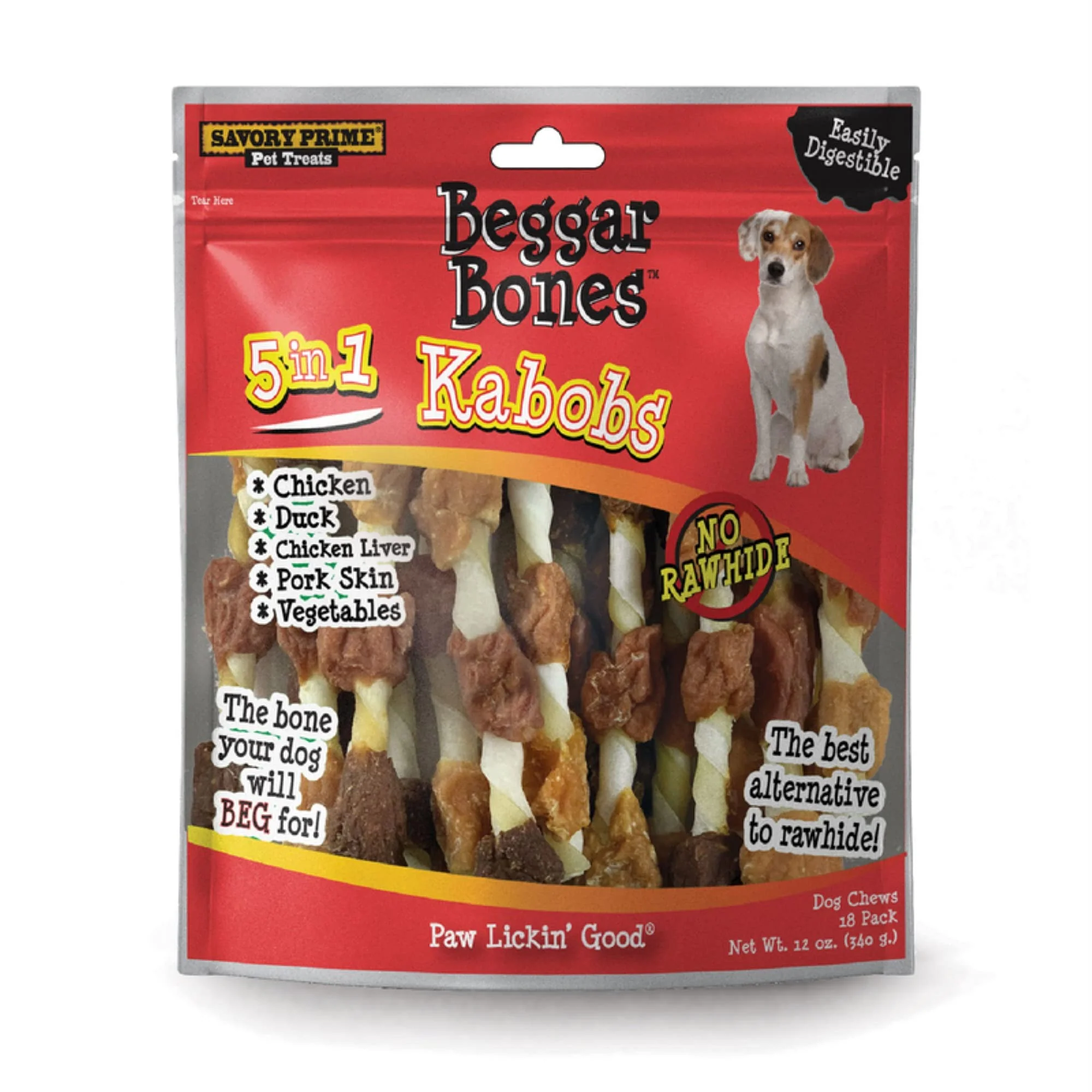 Convenient Savory Prime Beggar Bones 8 in. Kabobs – 5-in-1 Grain Dog Treats Pack of 1818 Next-Generation