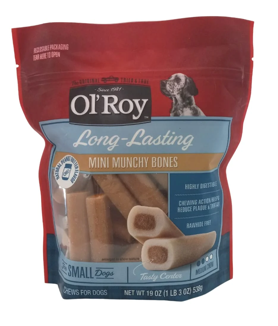 Stylish Ol' Roy Mini Munchy Bones Peanut Butter – Rawhide- Small Dog Chew Treats Trendy